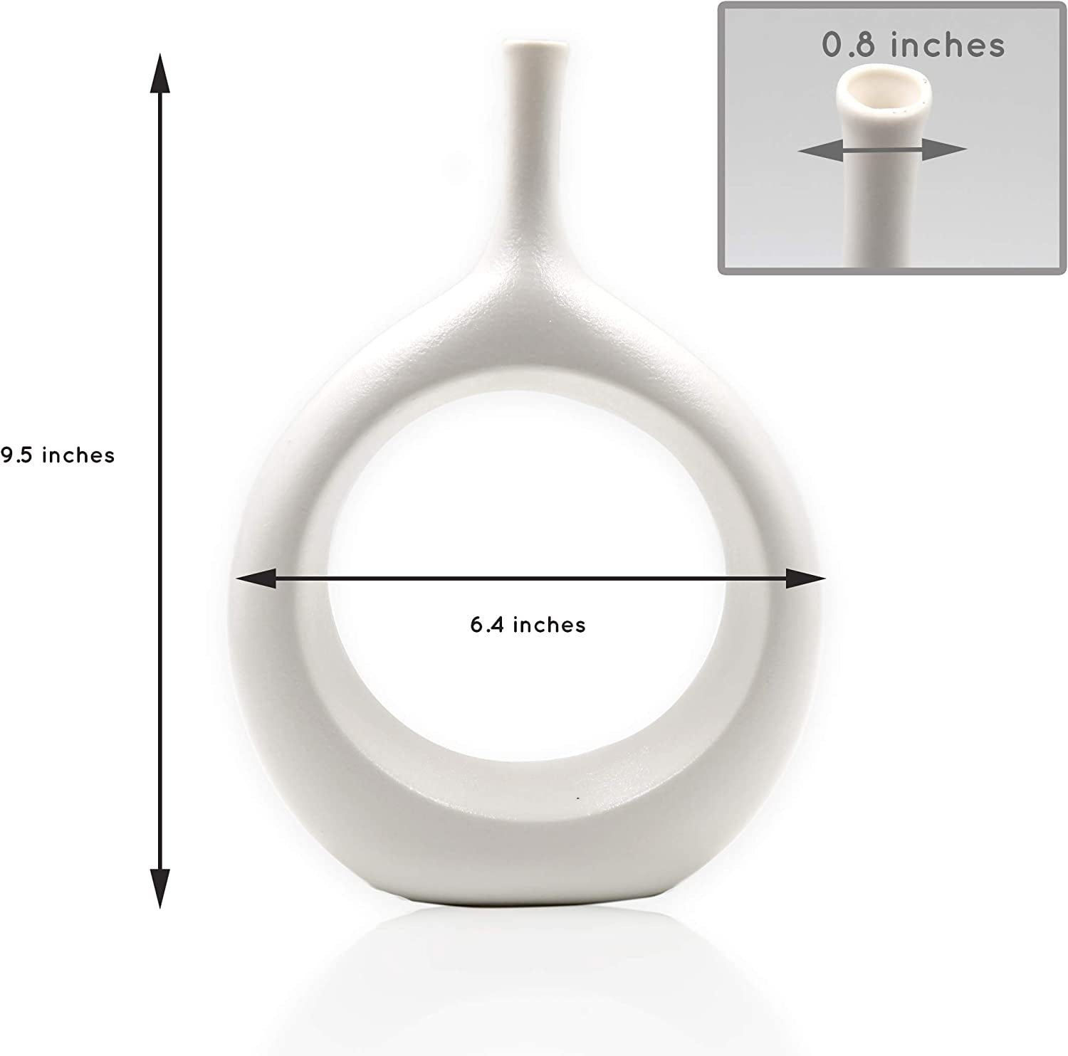 10" White Ceramic Vase for Modern Living Room, Bedroom, Kitchen Decor - Decorative Flower Vase