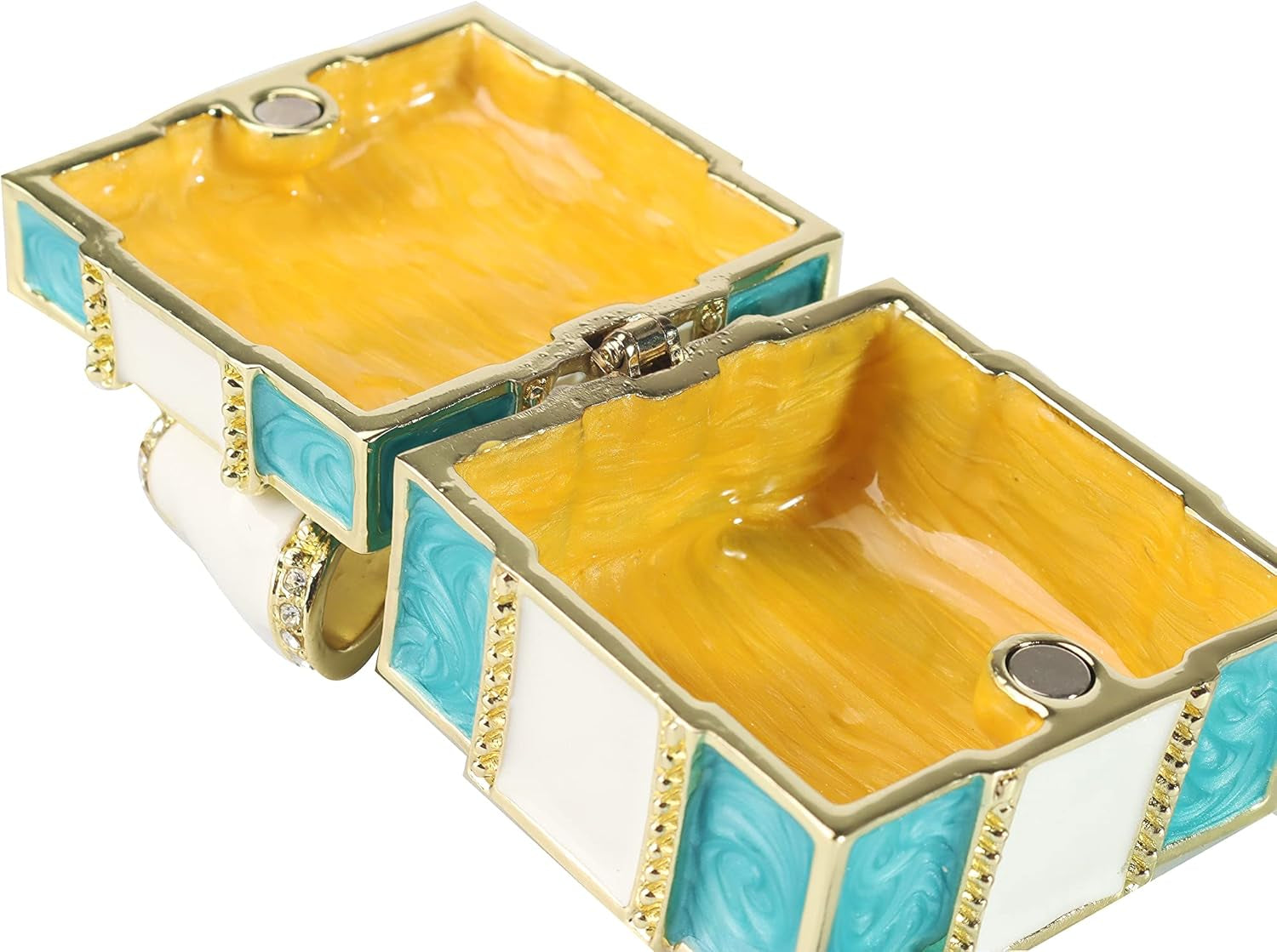 Mini Enamel Rhinestones Bow-Knot Jewelry Box Bow-Knot Hinged Trinket Box Bow Bling Trinket Box Miniature Figurine Ring Box for Women Girls Wedding Birthday Gift Christmas (Blue)