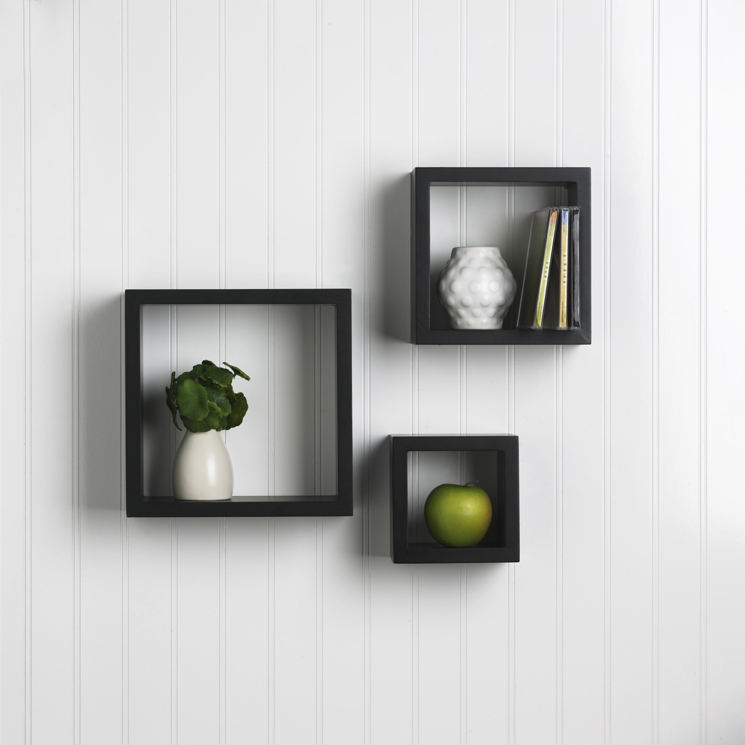Black Square Shelves in Assorted Sizes, 3 Count