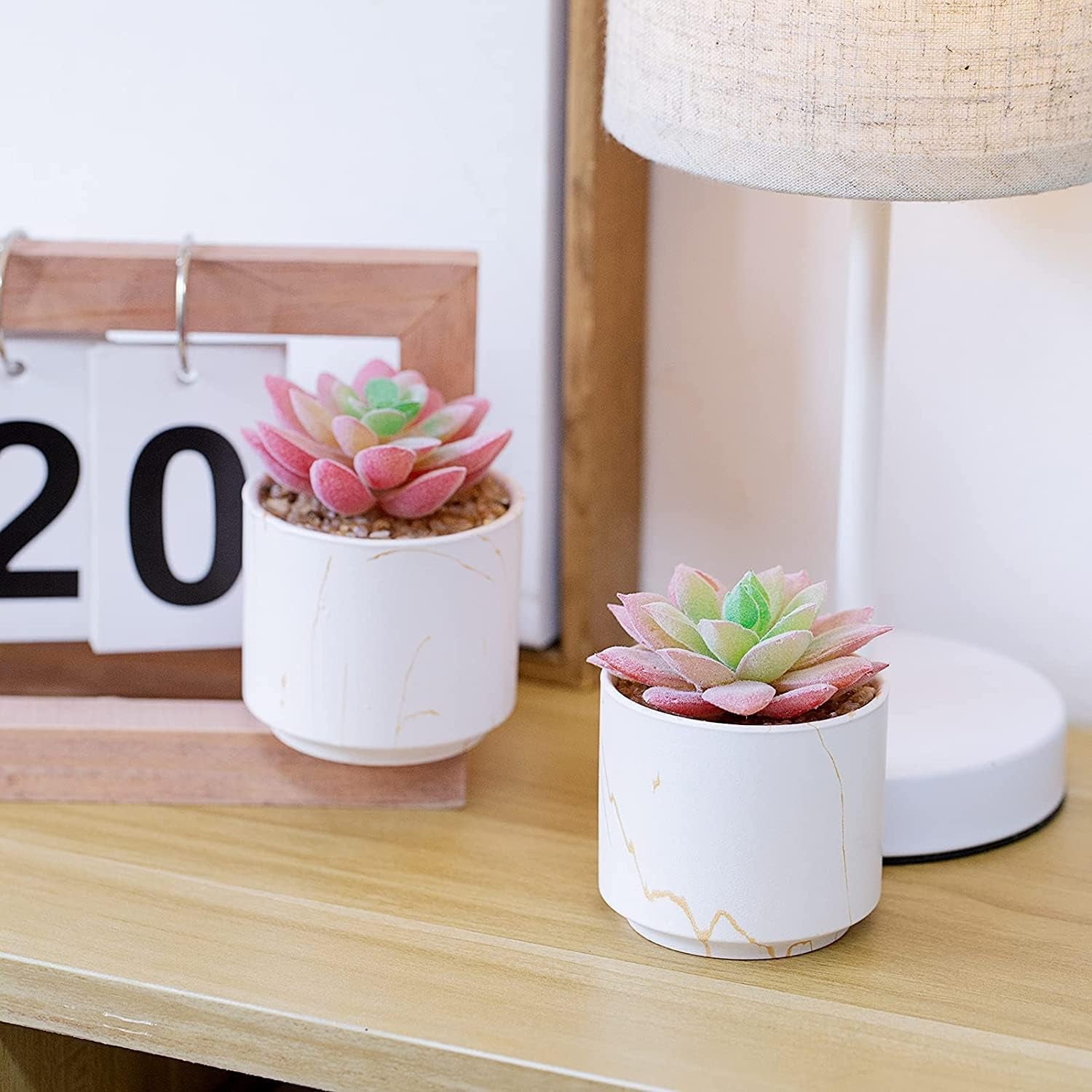 Succulents Plants Artificial, Mini Fake Succulents in White Ceramic Pots for Desk Livingroom Bathroom and Home Decoration Office Decor for Women Set of 2 Artificial Succulents