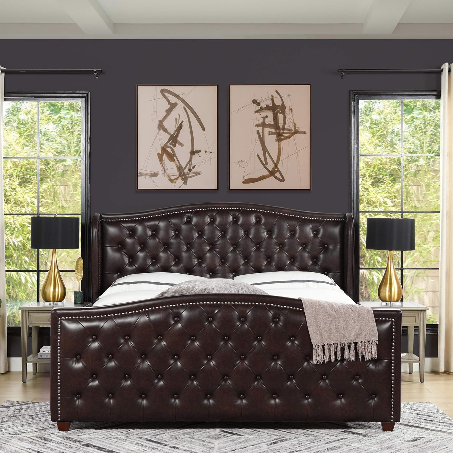 Marcella Upholstered Shelter Headboard Bed Set