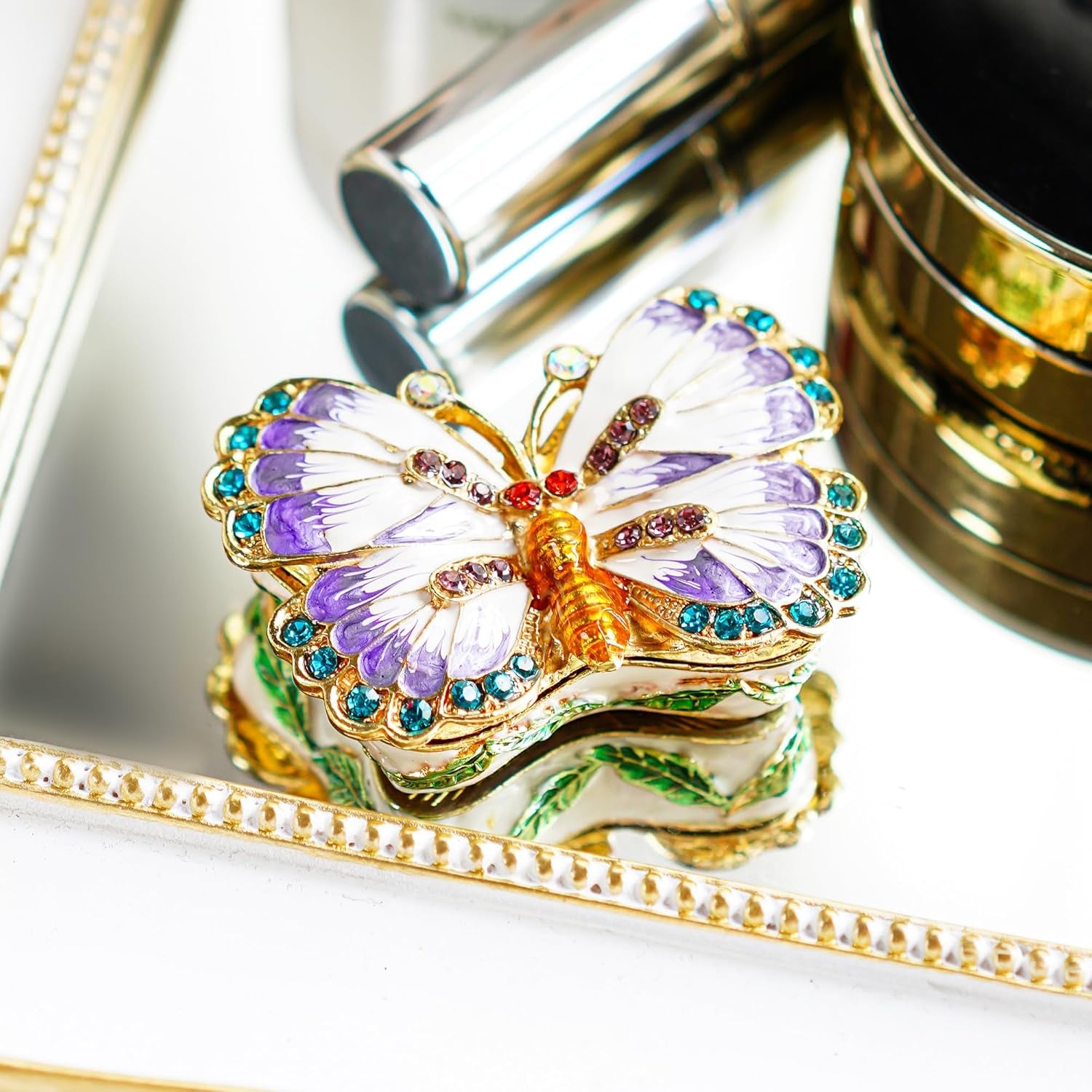 Butterfly Trinket Box Hinged Small Jewelry Bejeweled Trinket Boxes Figurine Collectible Gift (Trinket Box Ii)