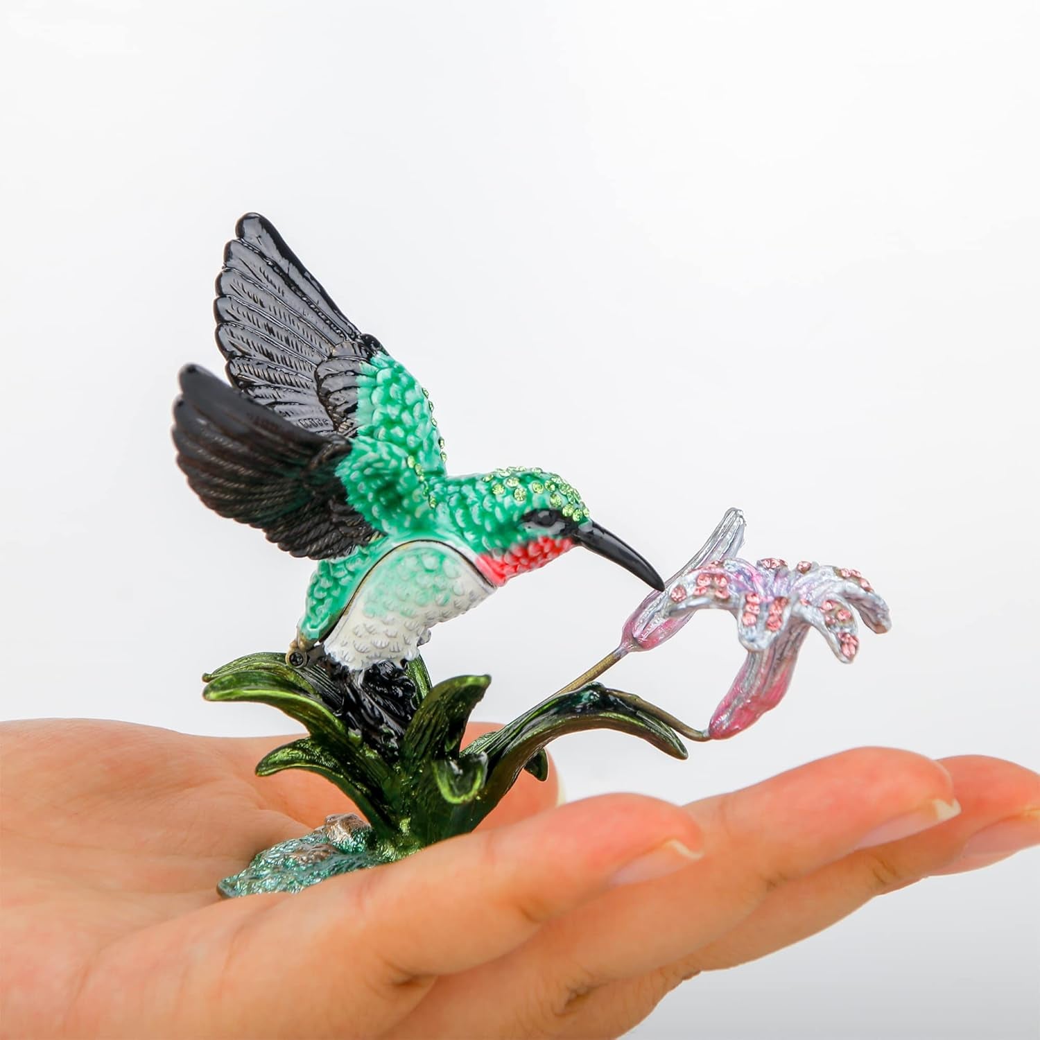Humingbird Figurines with Flower Girls Jewelry Boxes Hummingbird Gifts Humming Bird Decorative Trinket Boxes Hinged Box Home Decor