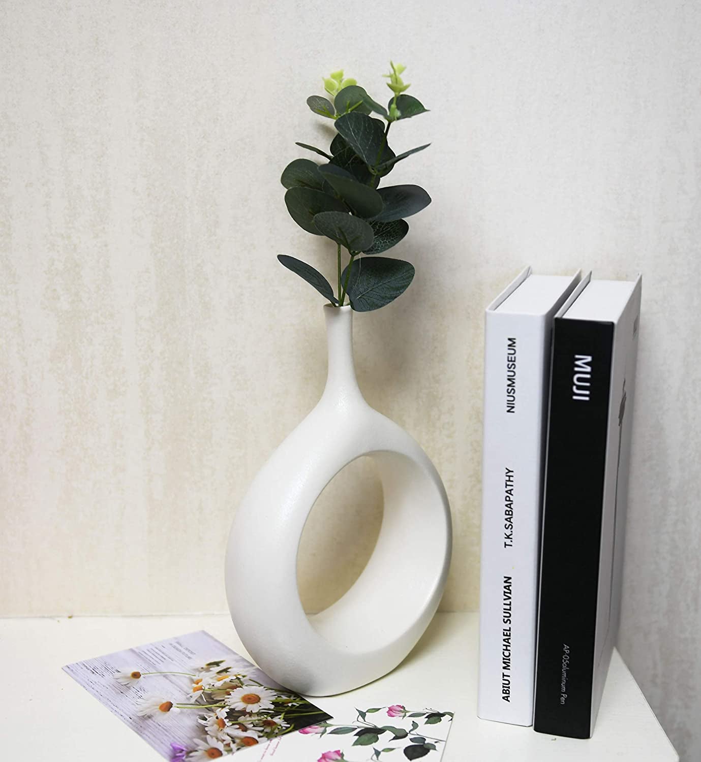 10" White Ceramic Vase for Modern Living Room, Bedroom, Kitchen Decor - Decorative Flower Vase