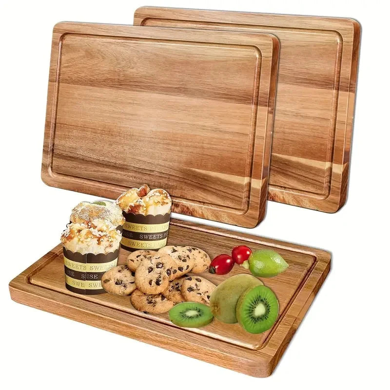 Wooden Cutting Boards for Kitchen Meal Prep & Serving - Bamboo Wood Serving Board Set with Deep Juice Groove Side Handles - Charcuterie & Chopping Butcher Block for Meat