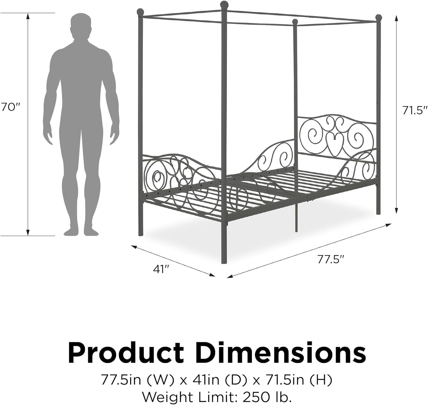 4020959 Sturdy Bed Frame, Twin, Pewter