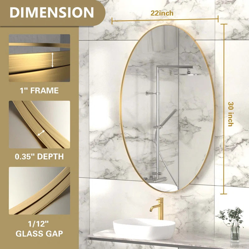 Oval Mirror Bathroom Vanity Mirror Metal Framed Wall-Mounted Mirrors for Bathroom