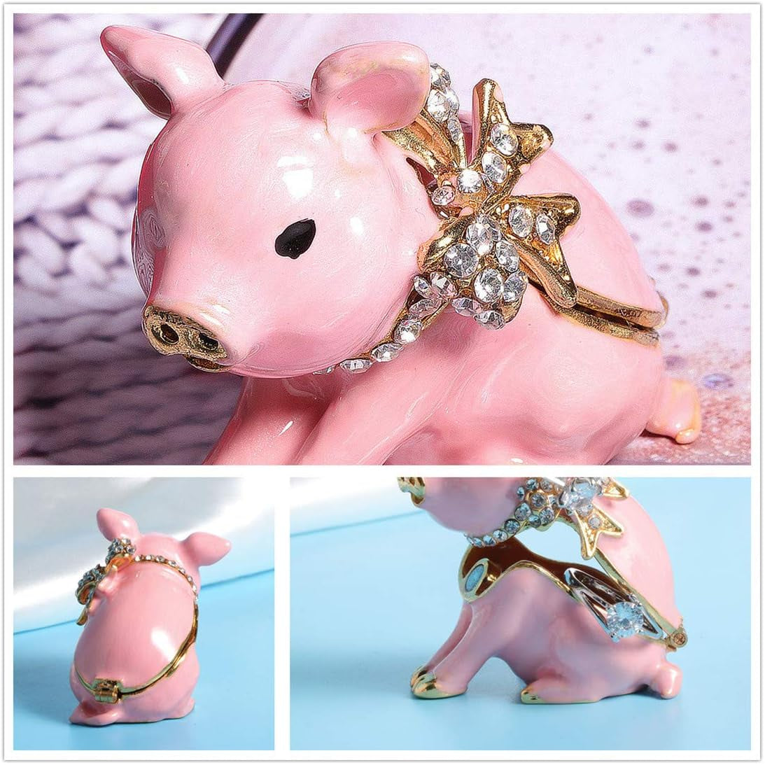 Handcrafted Pewter Trinket Box Jeweled New Lovely Pig Jewelry Box
