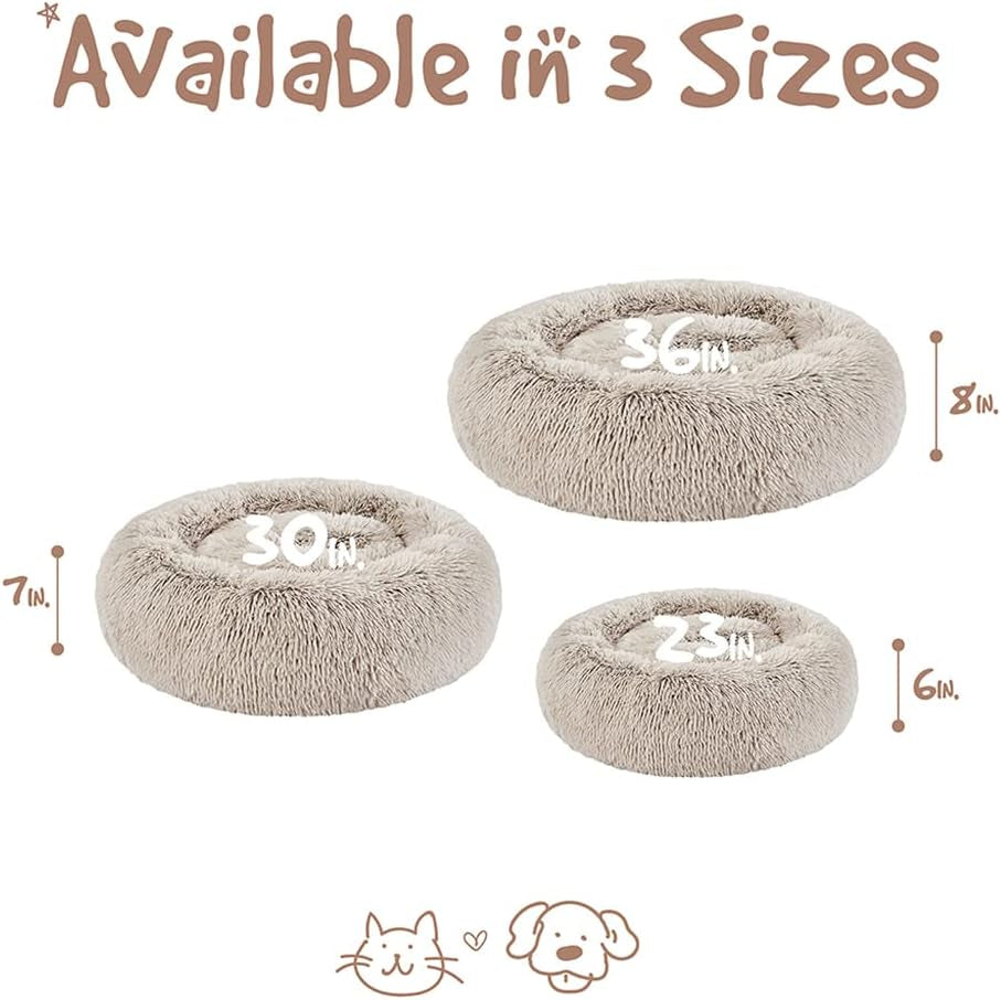 Donut Dog Bed Faux Fur Fluffy Calming Sofa for Medium Dogs, Soft & Plush anti Anxiety Pet Couch for Dogs, Machine Washable Coco Pet Bed with Non-Slip Bottom, 30"X30"X7" Tan
