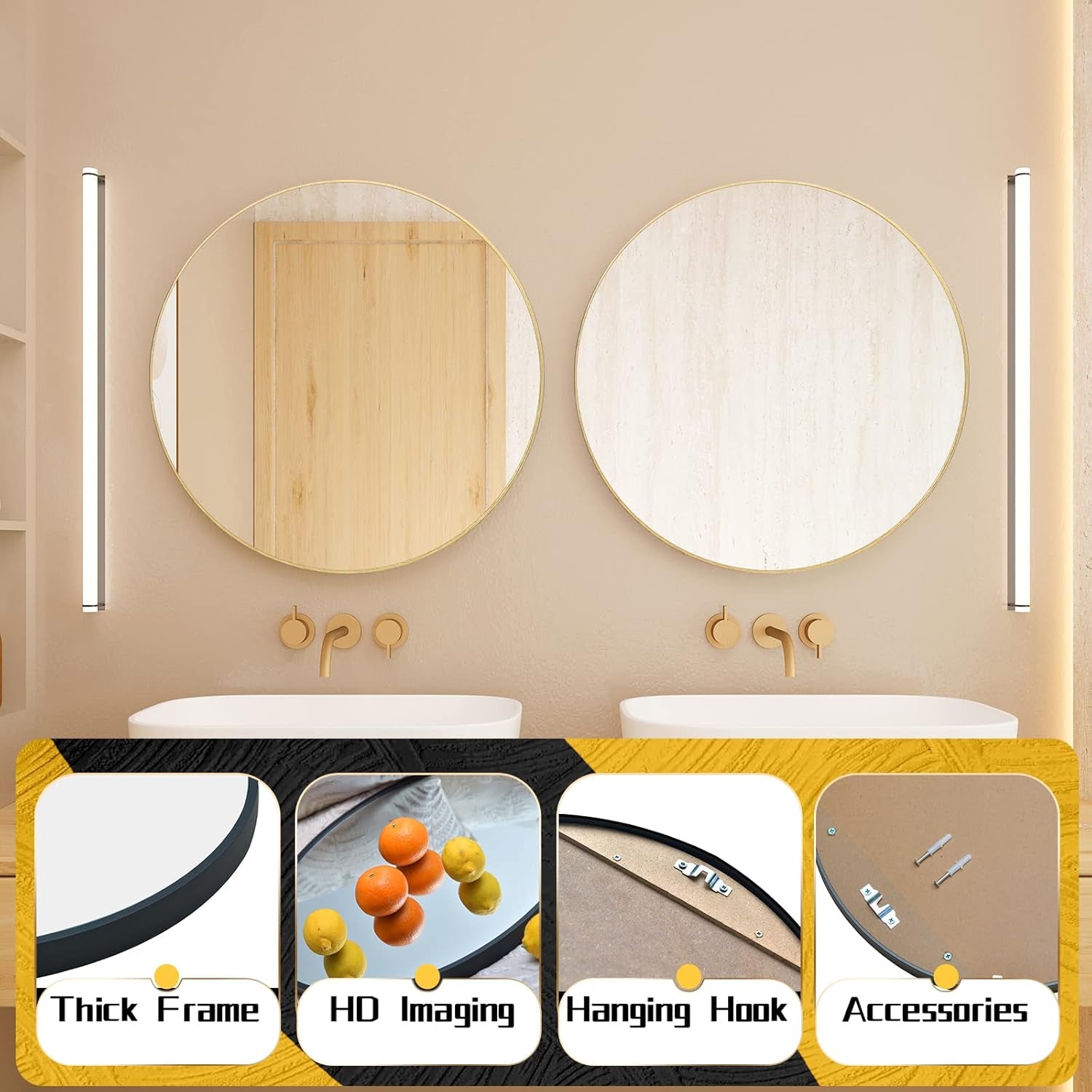 16" Wall Circle Mirror for Bathroom, Living Room, Vanity, Bedroom - Matte Gold round Mirror