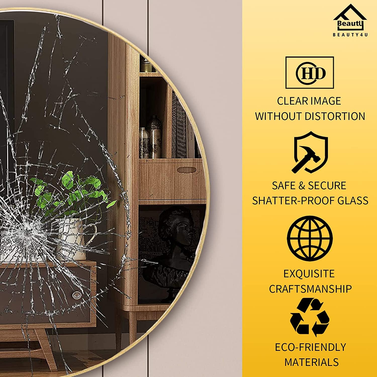 16" Wall Circle Mirror for Bathroom, Living Room, Vanity, Bedroom - Matte Gold round Mirror