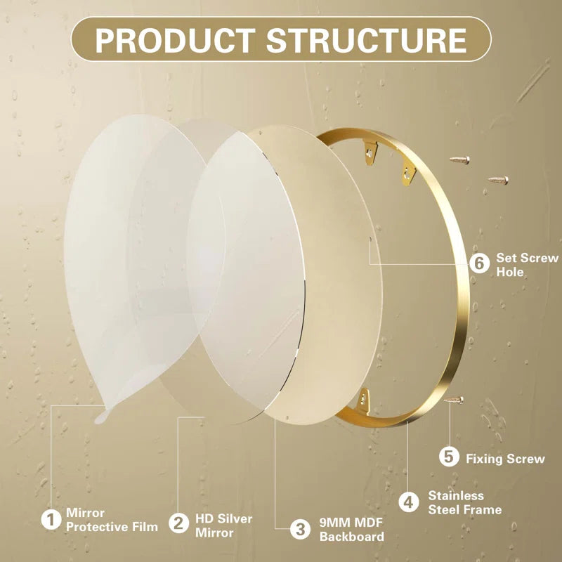 Oval Mirror Bathroom Vanity Mirror Metal Framed Wall-Mounted Mirrors for Bathroom