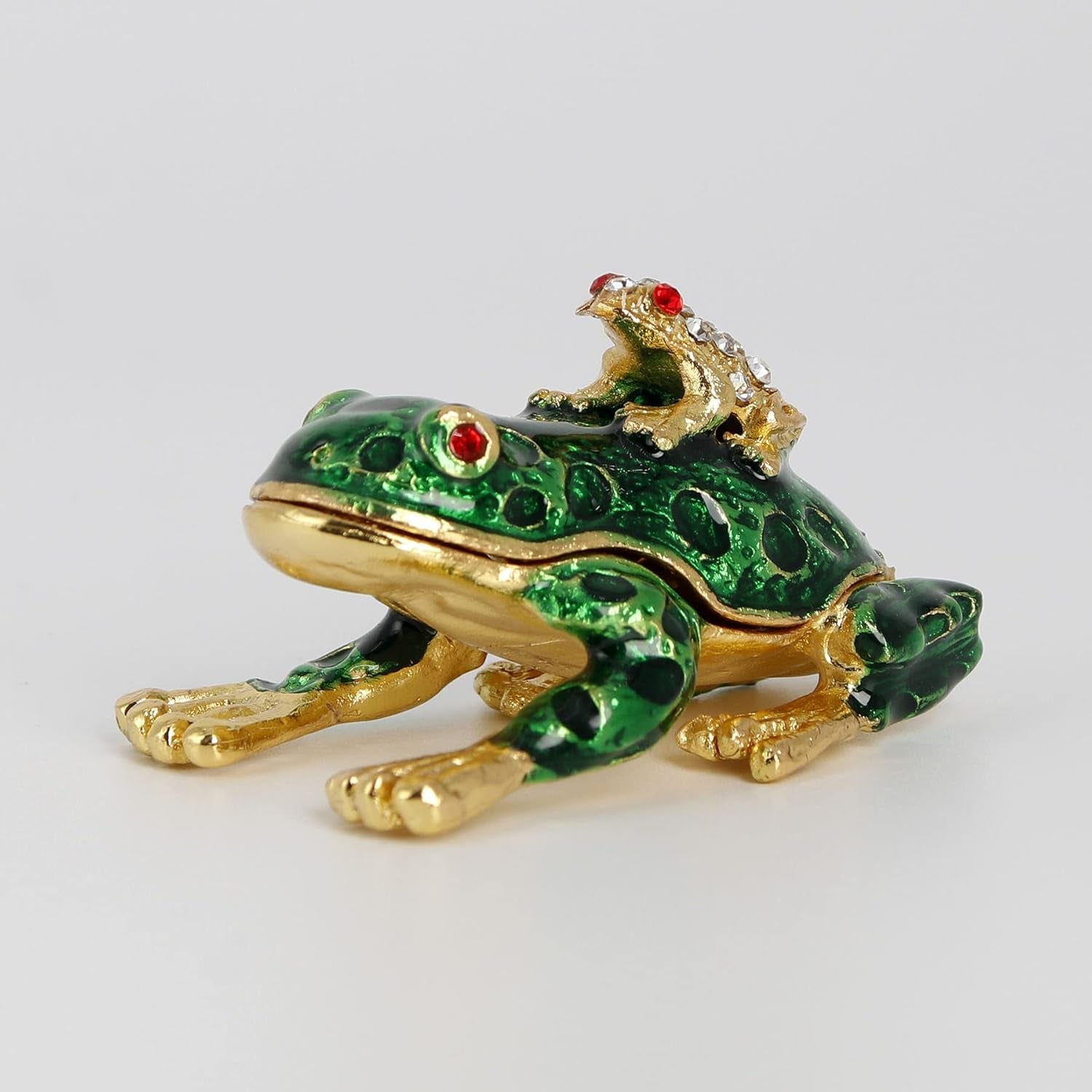 Frog Trinket Box Hinged Hand-Painted Enameled Crystal Frog Figurines Collectibles Jewelry Box Ring Holder, Unique Gift for Home Decor
