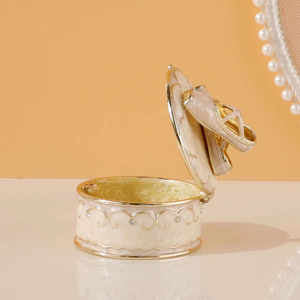 Pink Ballet Shoes Trinket Box Hinged Crystal Enameled Ornament Decorative Hand-Painted Jewelry Ring Storage Keepsake Box