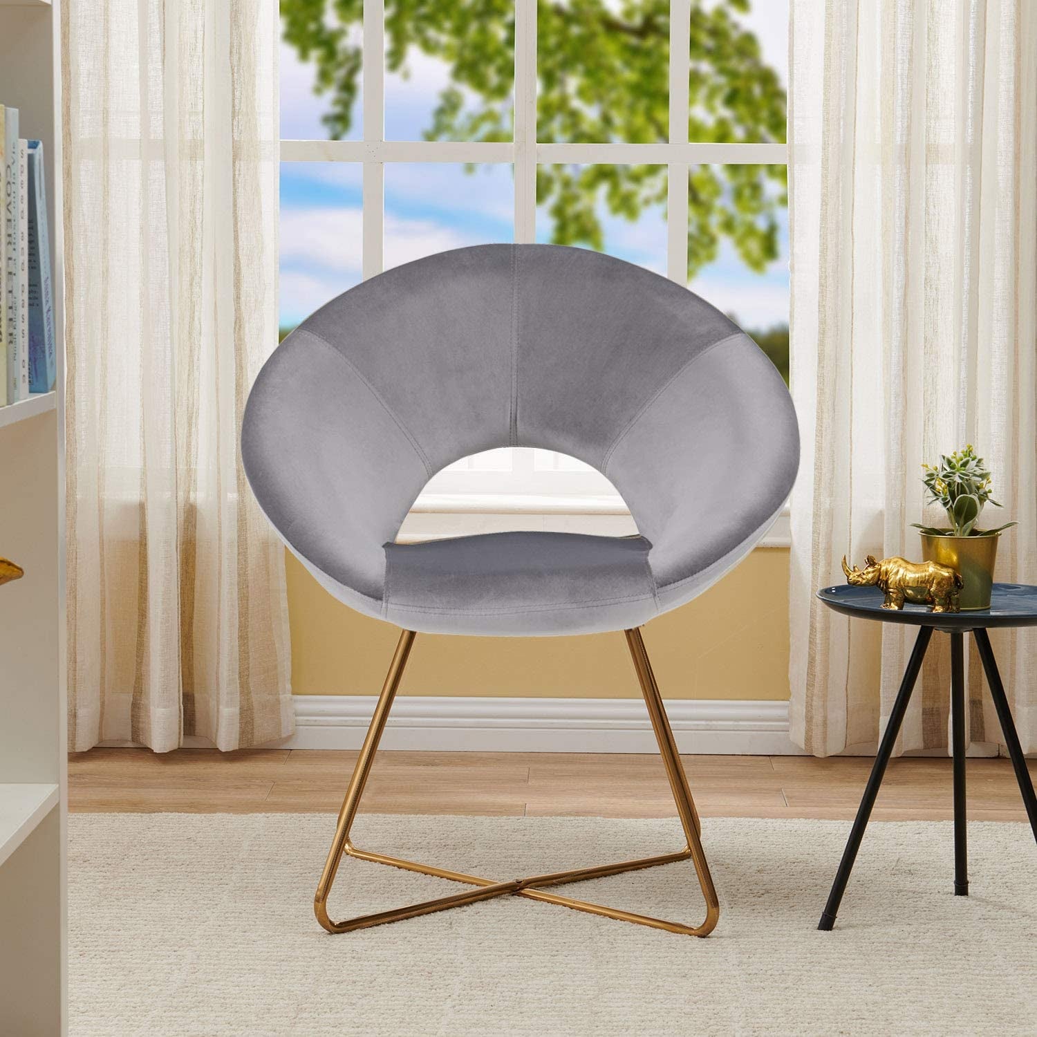 Modern Accent Velvet Chairs Single Sofa Comfy Upholstered Arm Chair Mid-Century Leisure Lounge Chairs with Golden Metal Frame Legs 1 PCS Grey