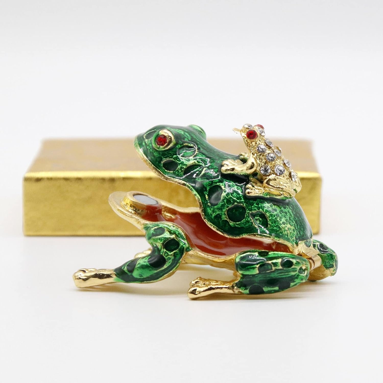Frog Trinket Box Hinged Hand-Painted Enameled Crystal Frog Figurines Collectibles Jewelry Box Ring Holder, Unique Gift for Home Decor