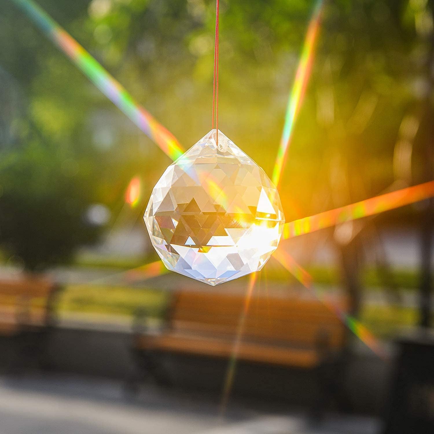 3.15Inch Hanging Large Prism Pendant,Prisms Sun Catcher Rainbow Maker Crystal Sunshinecatchers for Windows, Crystal Sunshinecatcher Pendant,Hanging Crystals with 1 Cloth Bag and 1 Lanyard