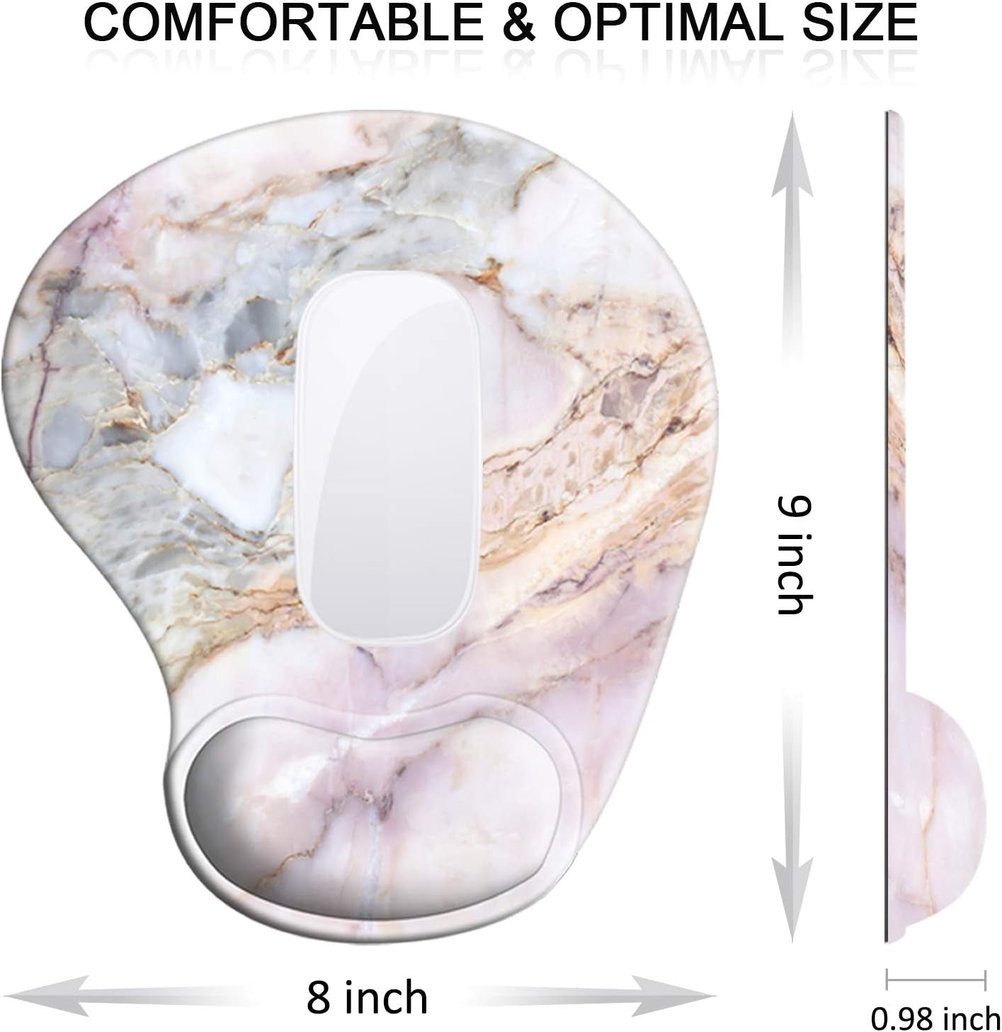 Ergonomic Mouse Pad with Gel Wrist Rest Support, Cute Mouse Pads with Non-Slip Rubber Base Wrist Rest Pad for Home, Office & Travel Easy Typing & Pain Relief, Marble