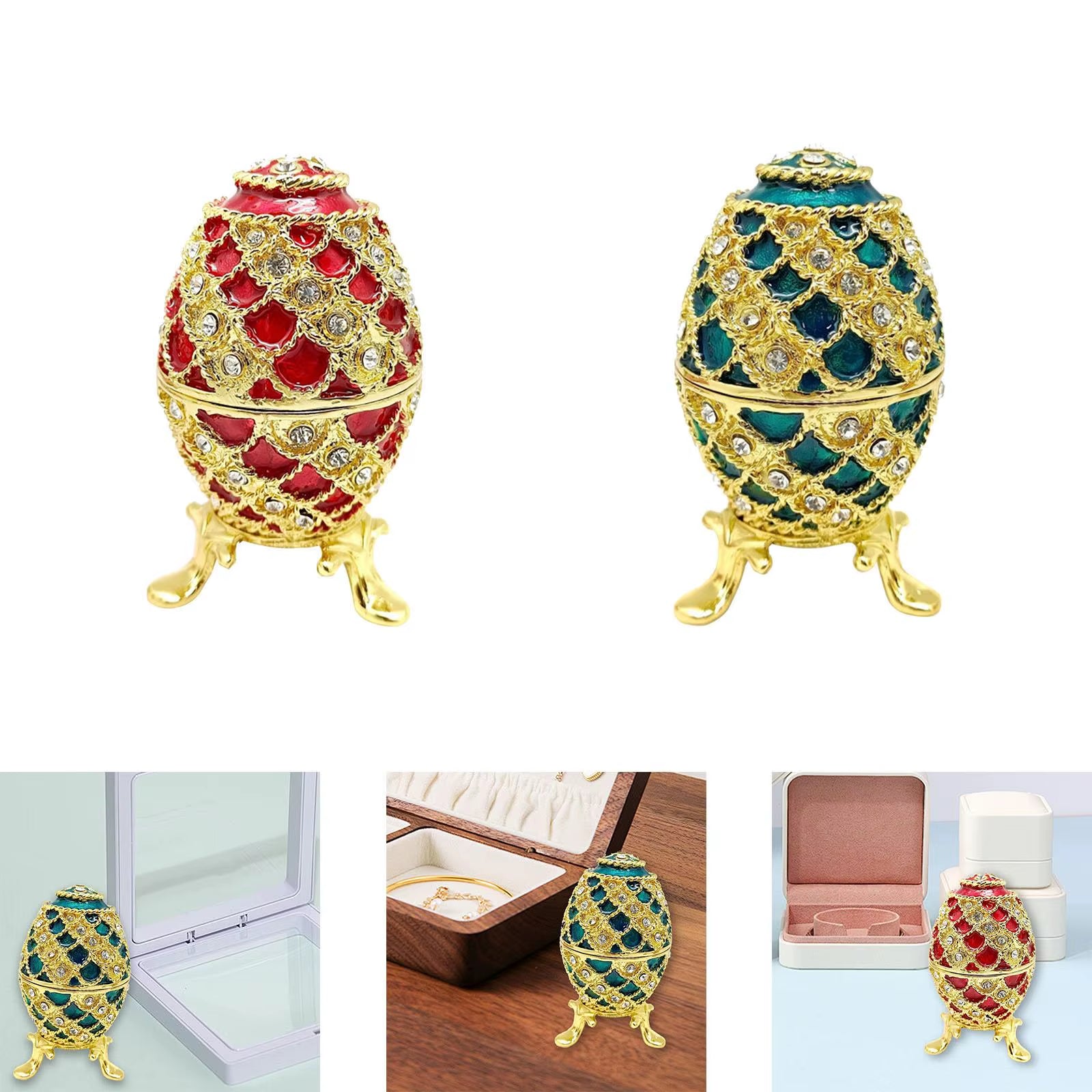 Easter Egg Shape Trinket Box Unique Figure Faberge Egg Jewelry Organizer