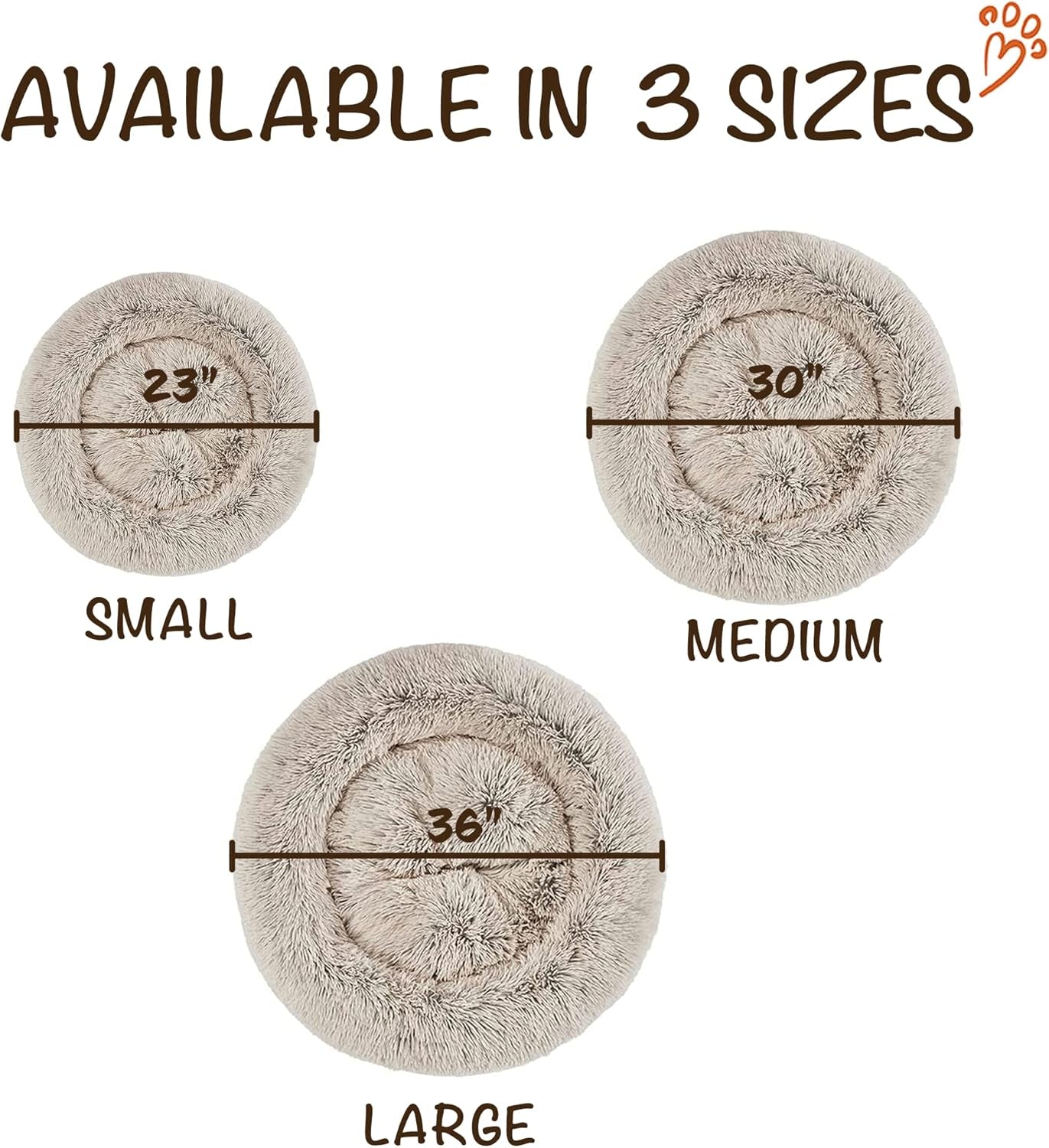 Donut Dog Bed Faux Fur Fluffy Calming Sofa for Medium Dogs, Soft & Plush anti Anxiety Pet Couch for Dogs, Machine Washable Coco Pet Bed with Non-Slip Bottom, 30"X30"X7" Tan