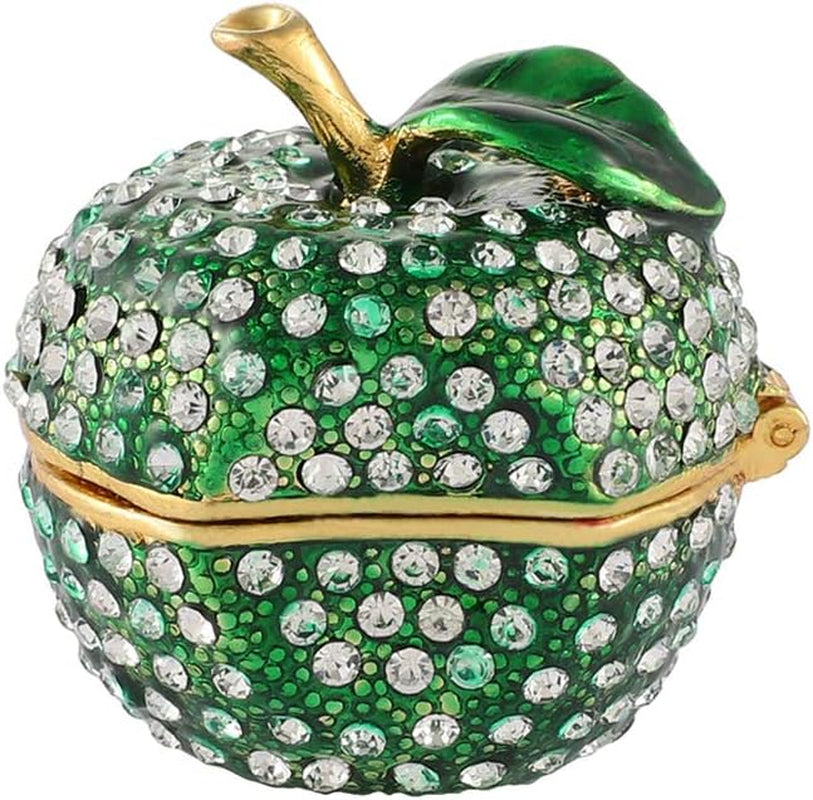 Green Lucky Apple Trinket Boxes Hinged Hand-Painted Little Jewelry Box Ornaments Craft Gift for Women Girls
