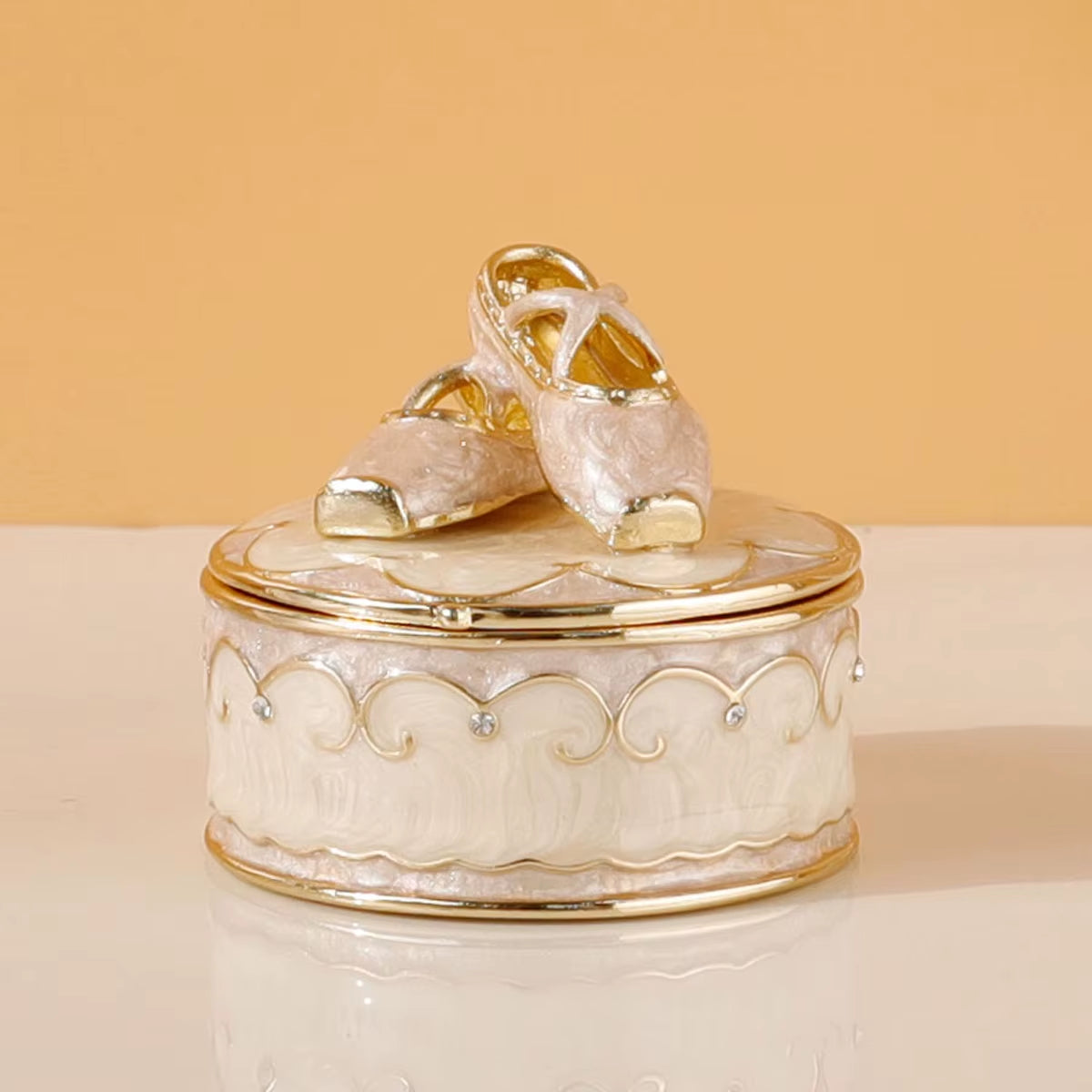 Pink Ballet Shoes Trinket Box Hinged Crystal Enameled Ornament Decorative Hand-Painted Jewelry Ring Storage Keepsake Box
