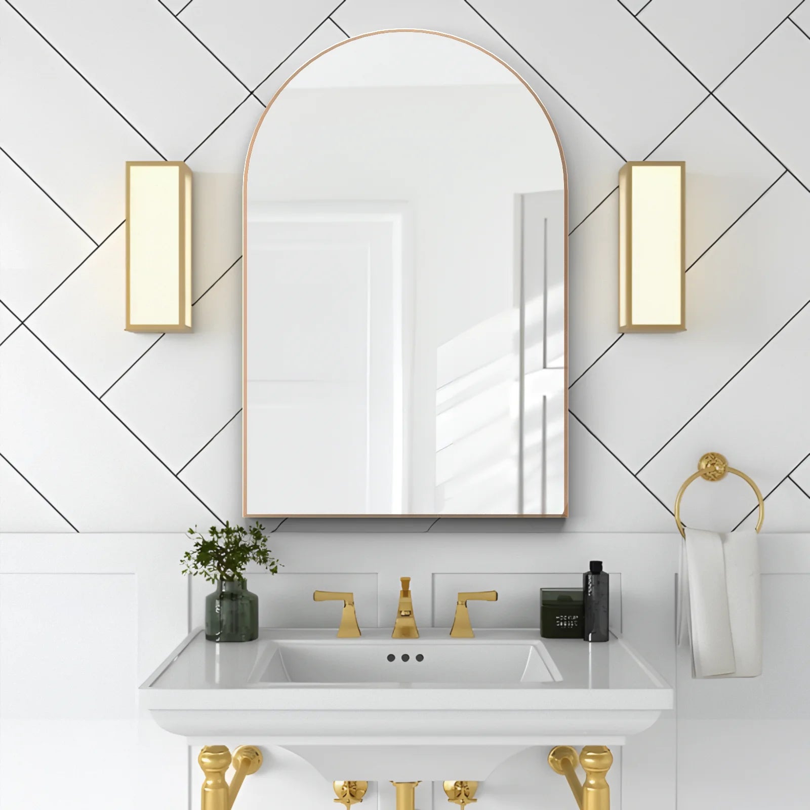 Arch Wall Mirror 20"X30" Bathroom Arched Mirror Vanity Mirror Gold