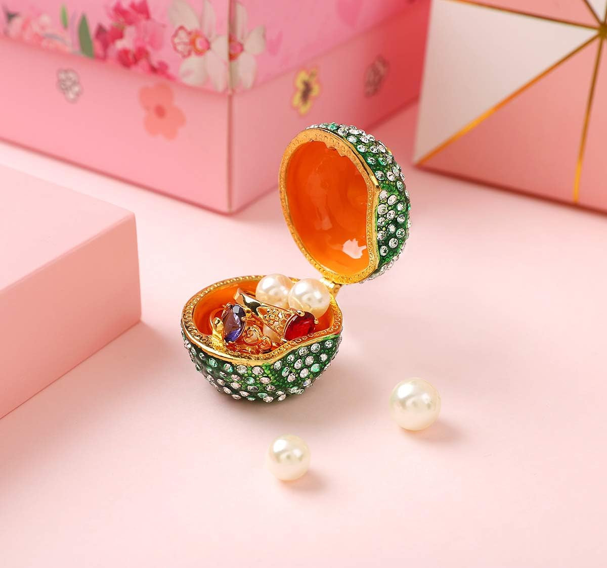 Green Lucky Apple Trinket Boxes Hinged Hand-Painted Little Jewelry Box Ornaments Craft Gift for Women Girls