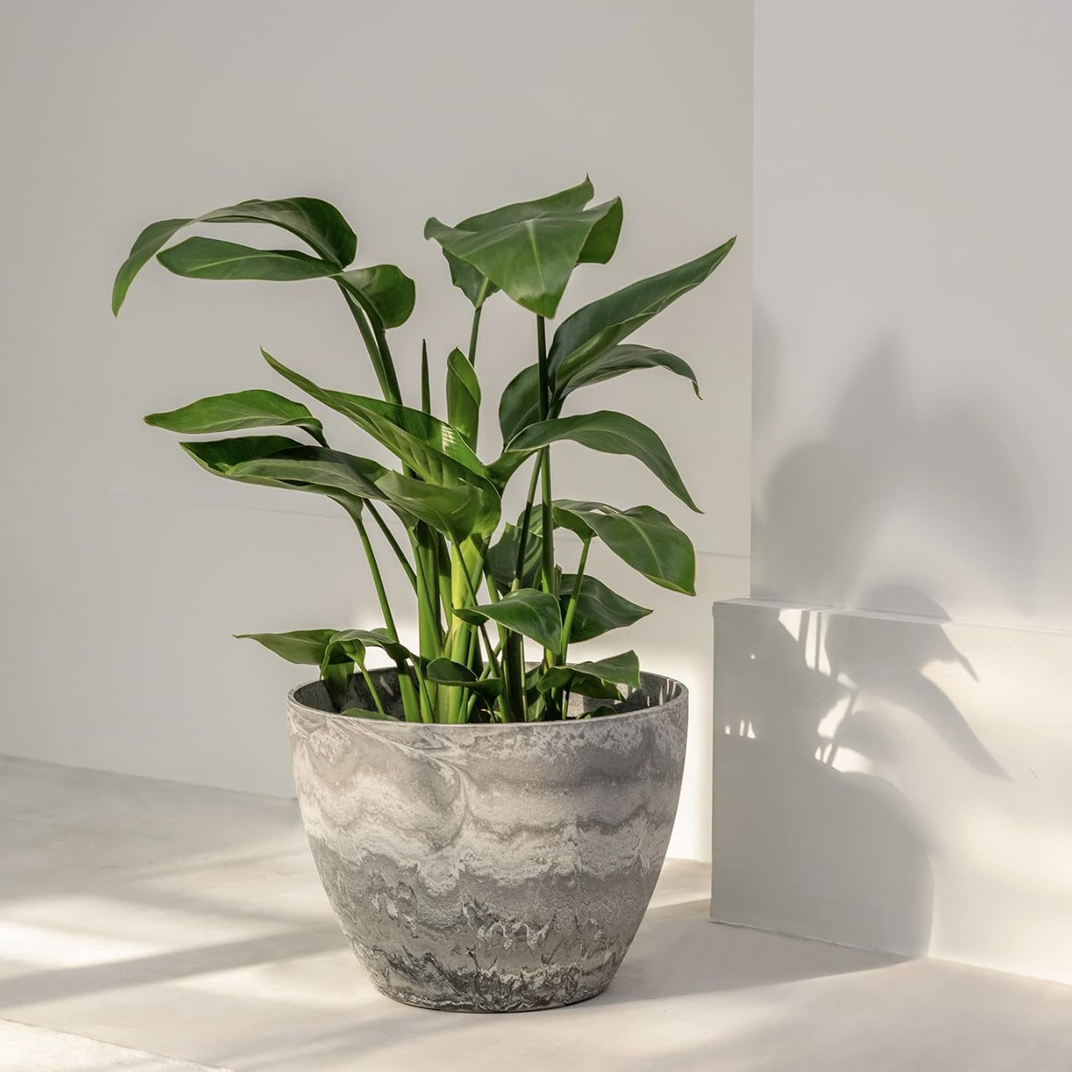 Large Planter Pot Indoor Outdoor - 14.2 Inch Tree Planter Flower Pot, Planters Container with Drain Holes (Marble)