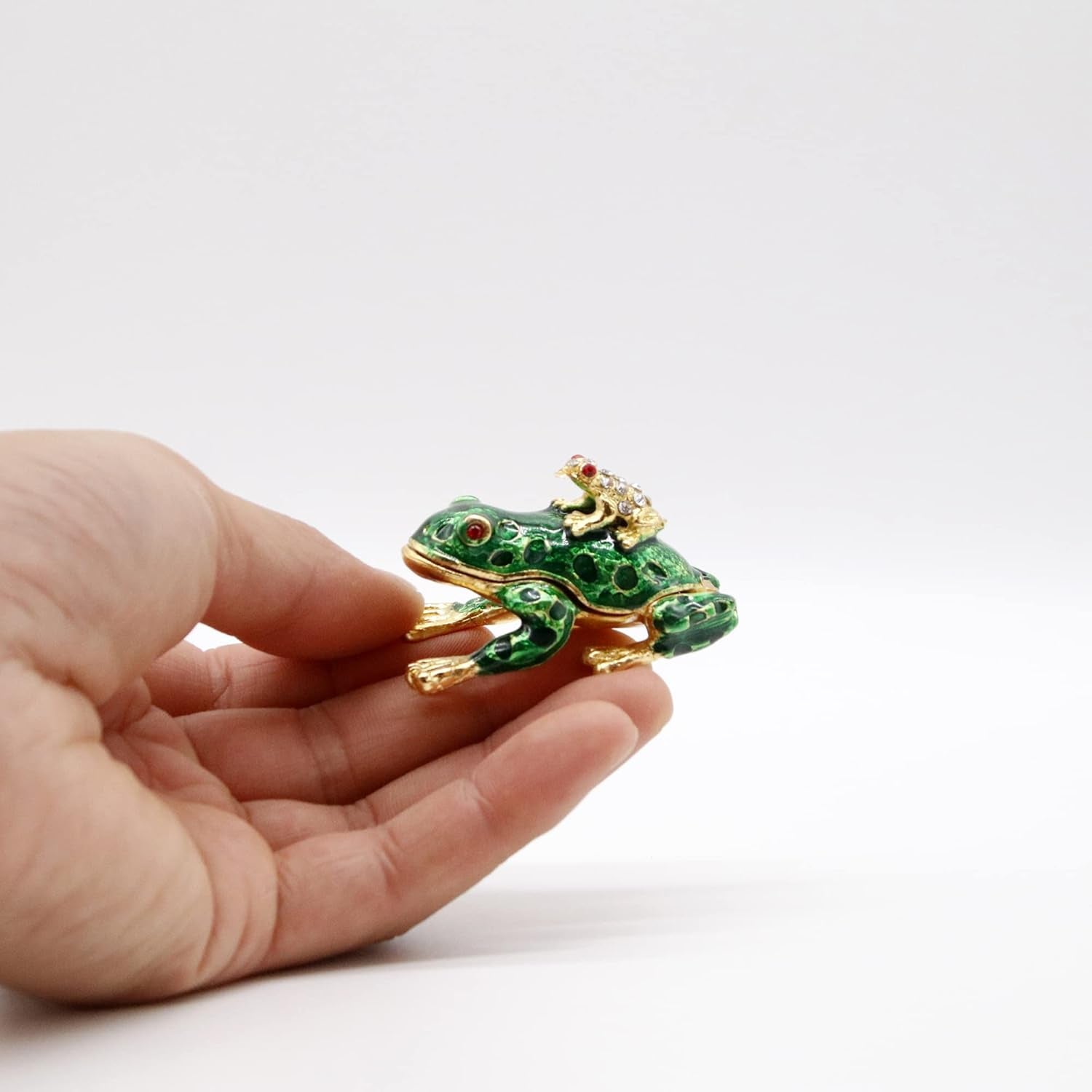 Frog Trinket Box Hinged Hand-Painted Enameled Crystal Frog Figurines Collectibles Jewelry Box Ring Holder, Unique Gift for Home Decor