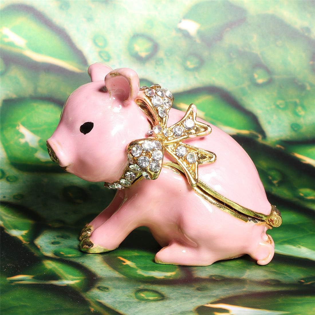 Handcrafted Pewter Trinket Box Jeweled New Lovely Pig Jewelry Box