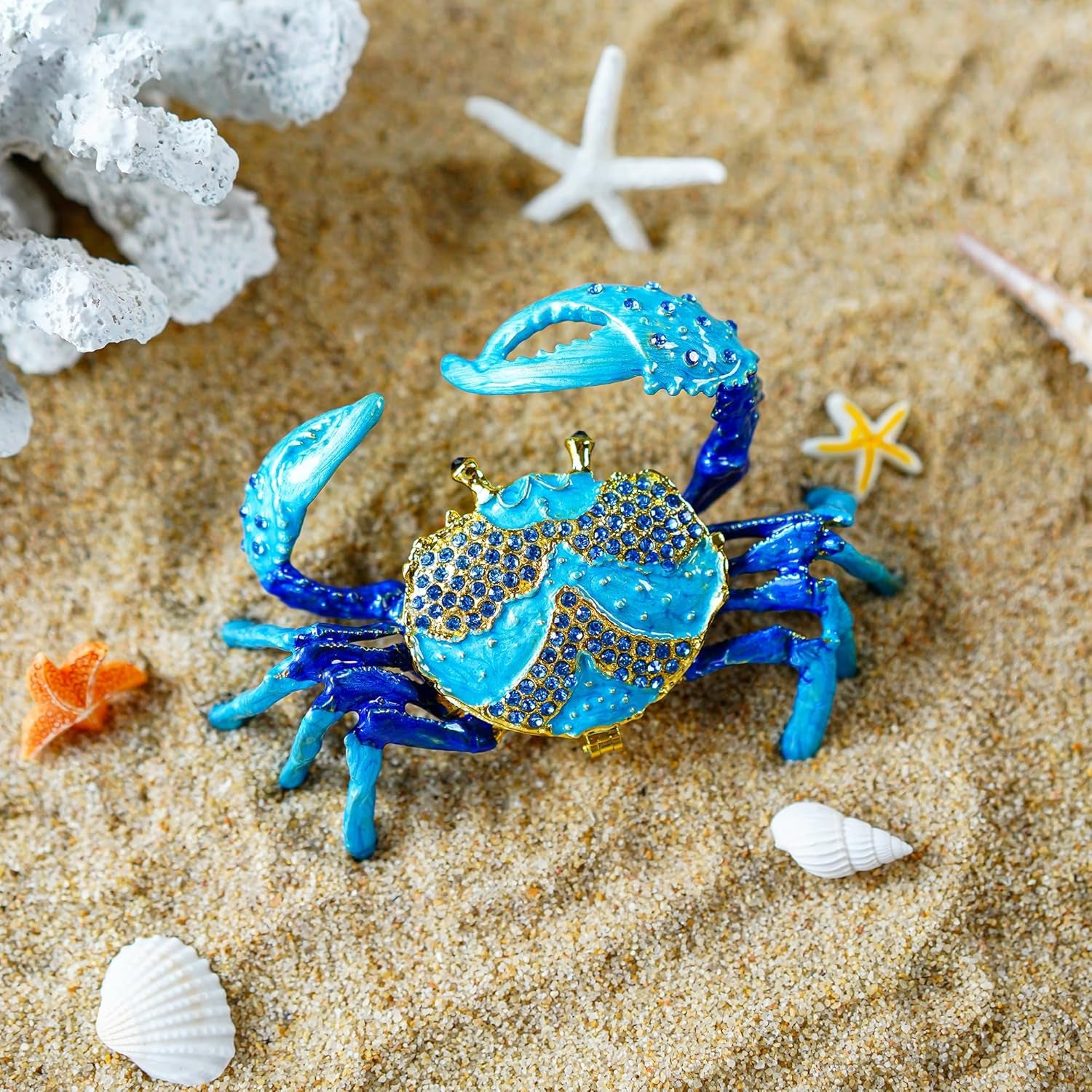 Crab Jewelry Trinket Boxes Hinged Animal Jeweled Trinket Box Decorative Crab Collectible Figurine