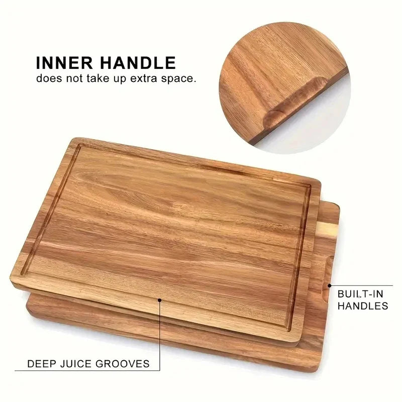 Wooden Cutting Boards for Kitchen Meal Prep & Serving - Bamboo Wood Serving Board Set with Deep Juice Groove Side Handles - Charcuterie & Chopping Butcher Block for Meat
