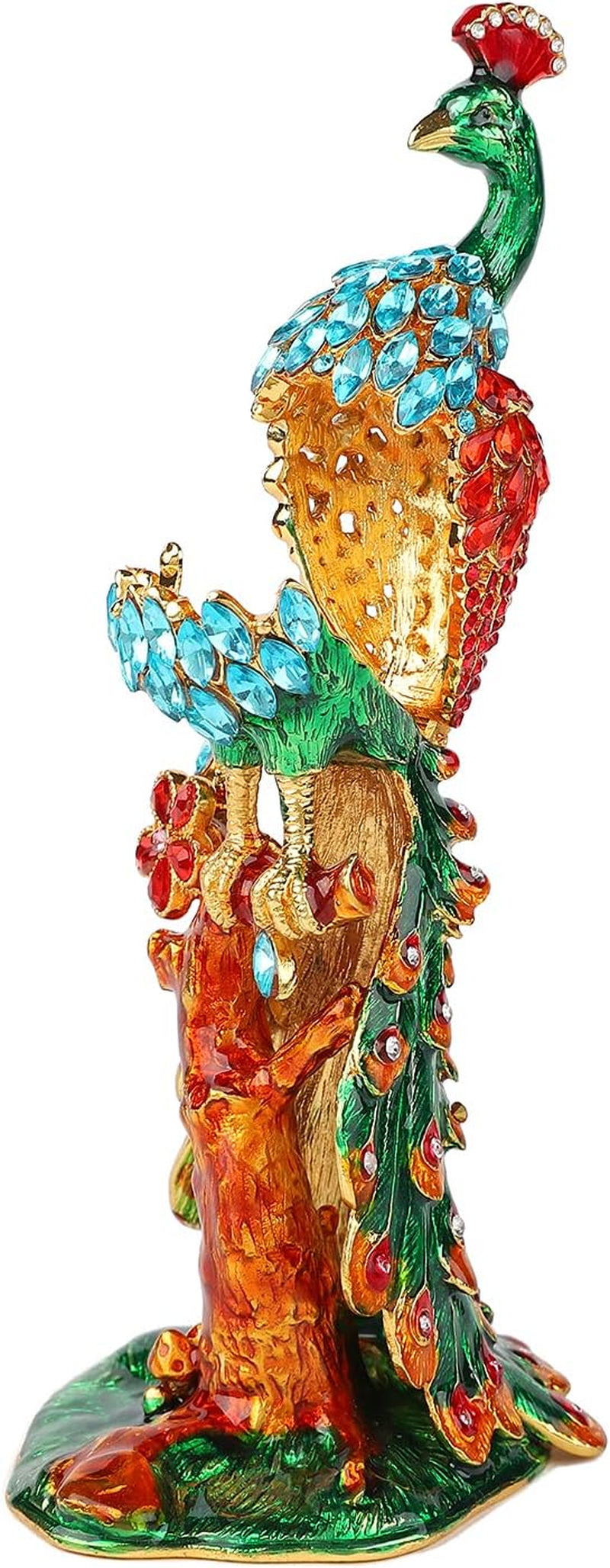 Peacock Trinket Boxes Hinged Enamel Hand-Painted Animals Craft Ornaments Decorative Jewelry Box Unique Gift for Home Decor (Green)