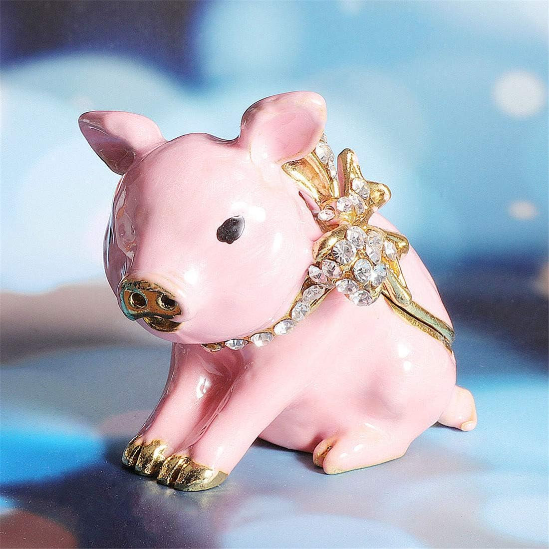 Handcrafted Pewter Trinket Box Jeweled New Lovely Pig Jewelry Box