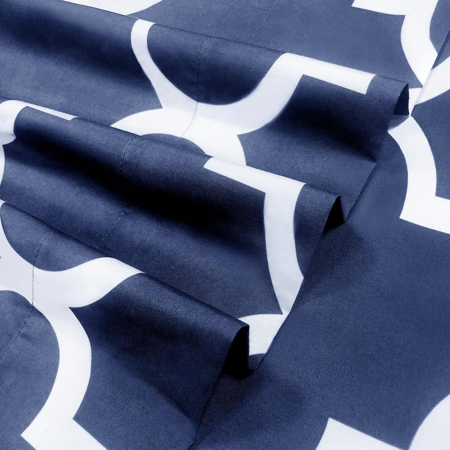 Full Bed Sheet Set - Super Soft Brushed Microfiber 1800 Thread Count Full Sheets with 16 Inch Deep Pocket - Wrinkle Free - 4 Piece(Navy Quatrefoil with White Pattern)