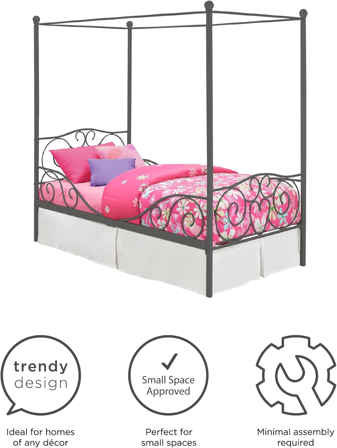 4020959 Sturdy Bed Frame, Twin, Pewter