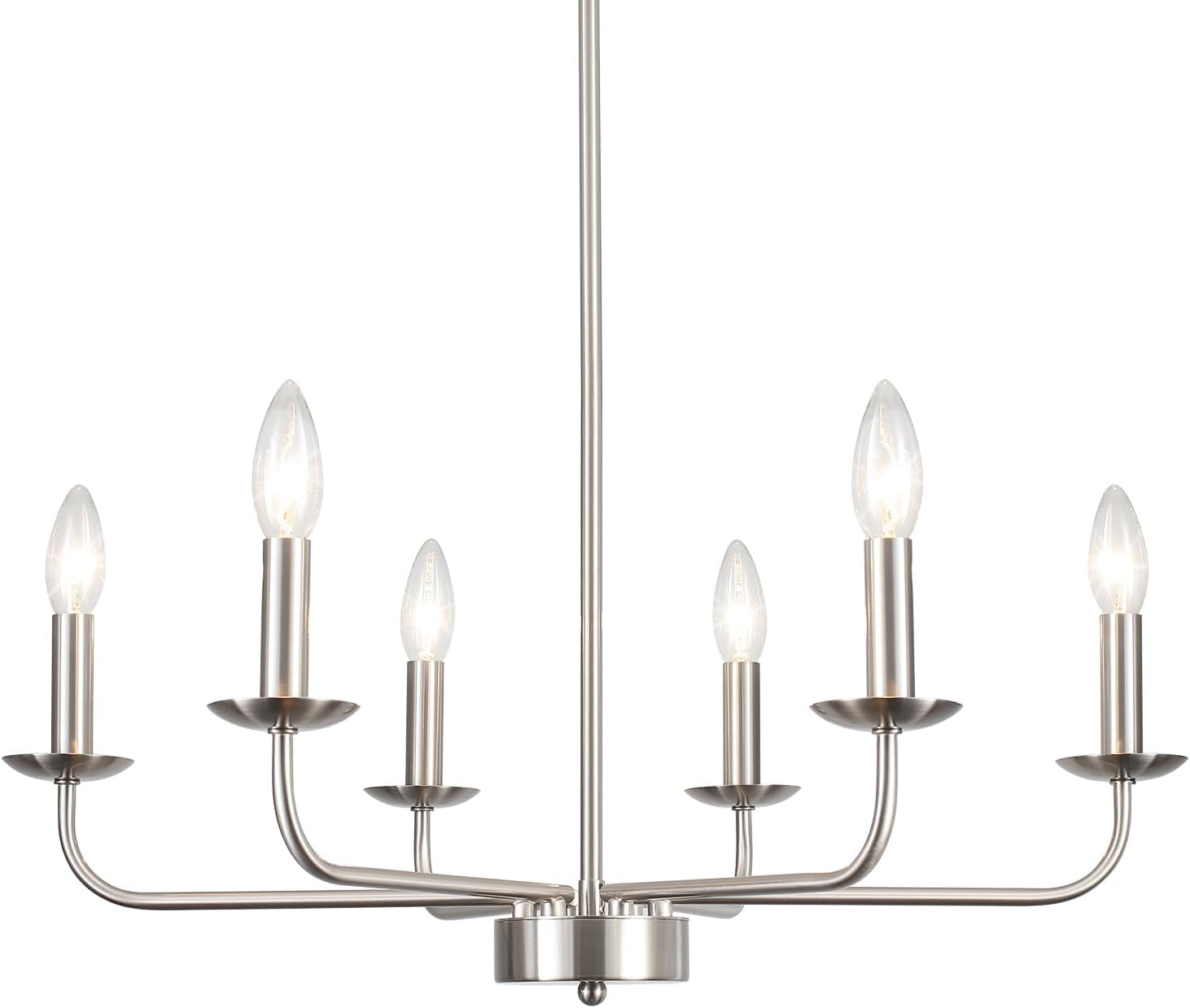 Dining Room Chandelier Nickel Chandelier Modern Farmhouse Candle Ceiling Light Contemporary 6 Lights Pendant Light Fixtures for Bedroom Living Room Kitchen Island Foyer