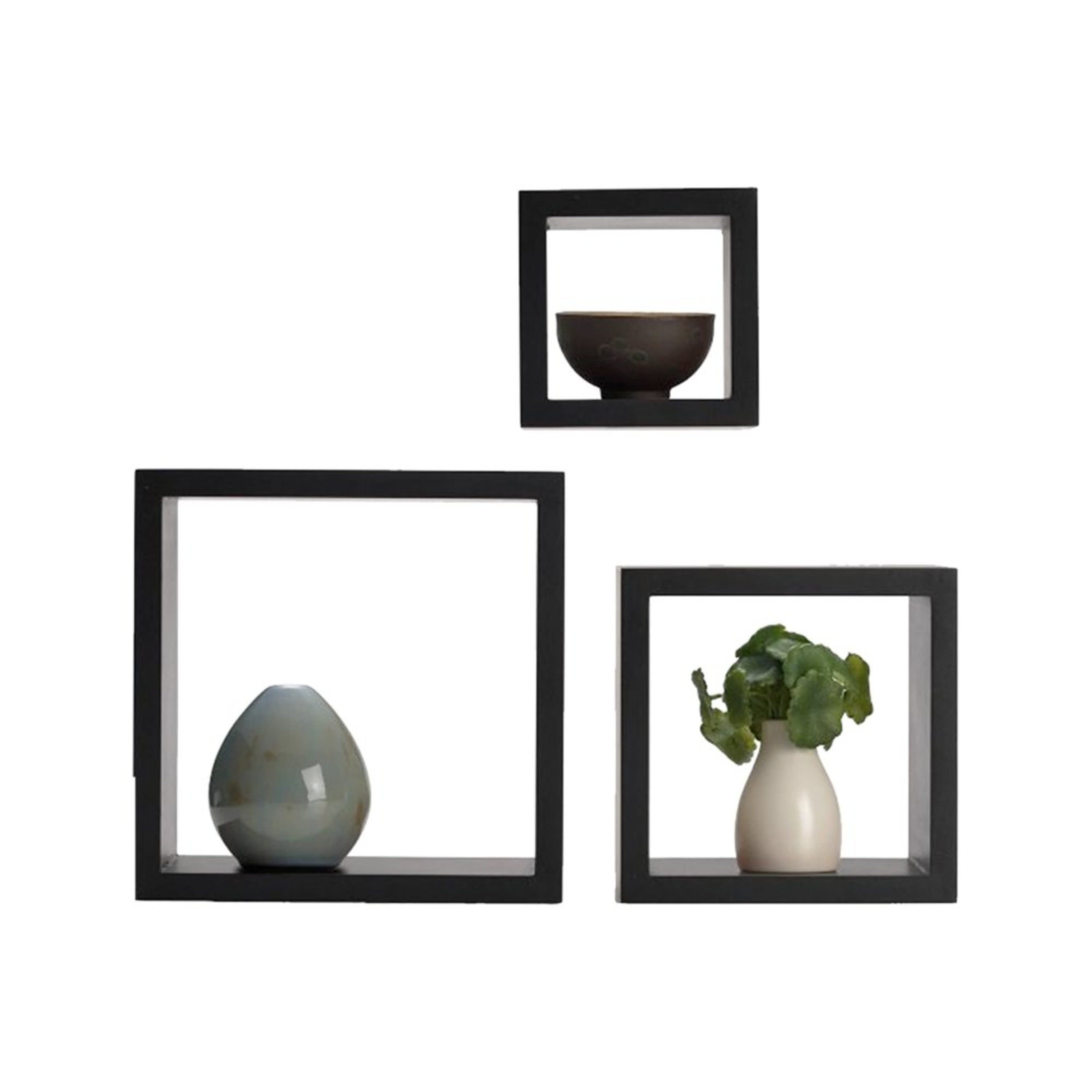 Black Square Shelves in Assorted Sizes, 3 Count