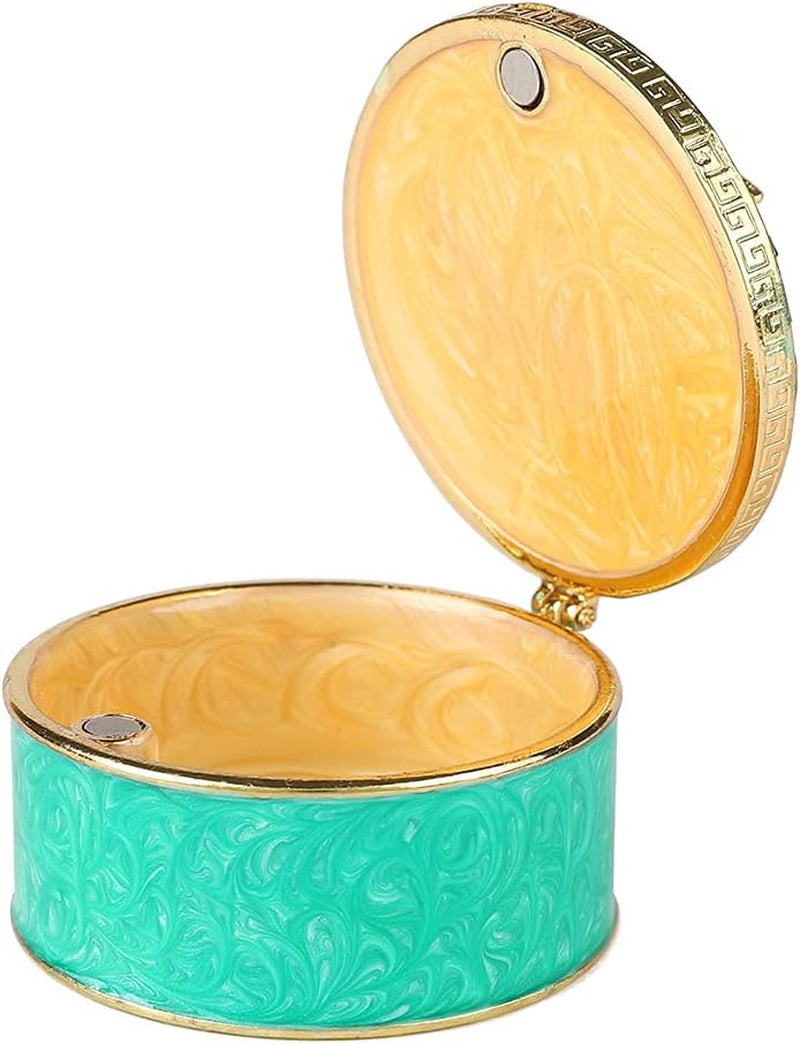 Peacock Trinket Box Hinged Crystal Enameled Ornament Decorative Jewelry Ring Store Box Hand-Painted Craft Gifts for Home Decor (Green)