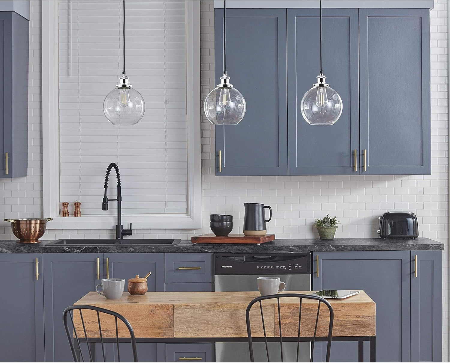 Primo Large Chrome Glass Globe Pendant Light Fixture Farmhouse Pendant Lighting for Kitchen Island Mid Century Modern Ceiling Light Clear Glass Shade, UL Listed