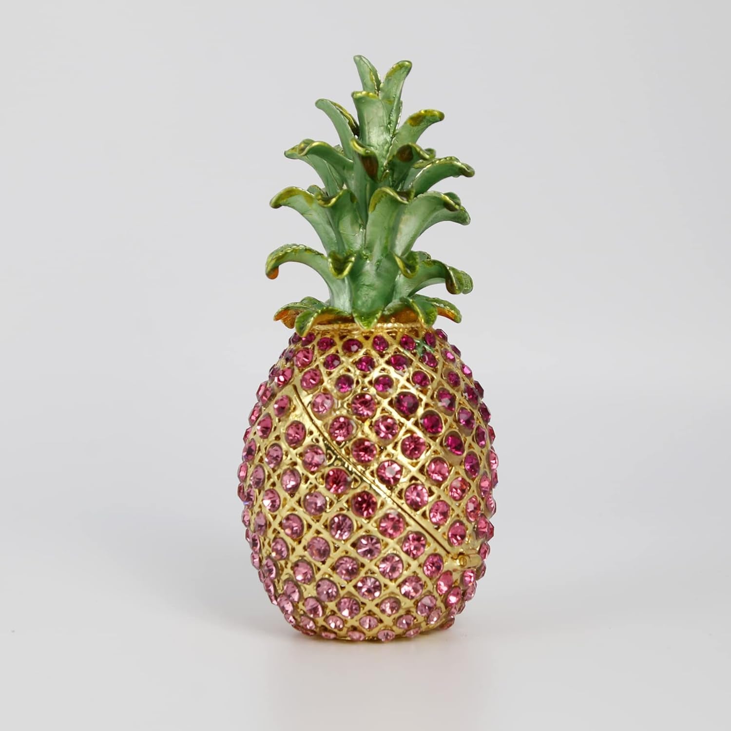 Large Pink Pineapple Jewelry Trinket Boxes Hinged Hand-Painted with Crystal Fruit Collectible Ornaments Gift Room Decor for Women Girls