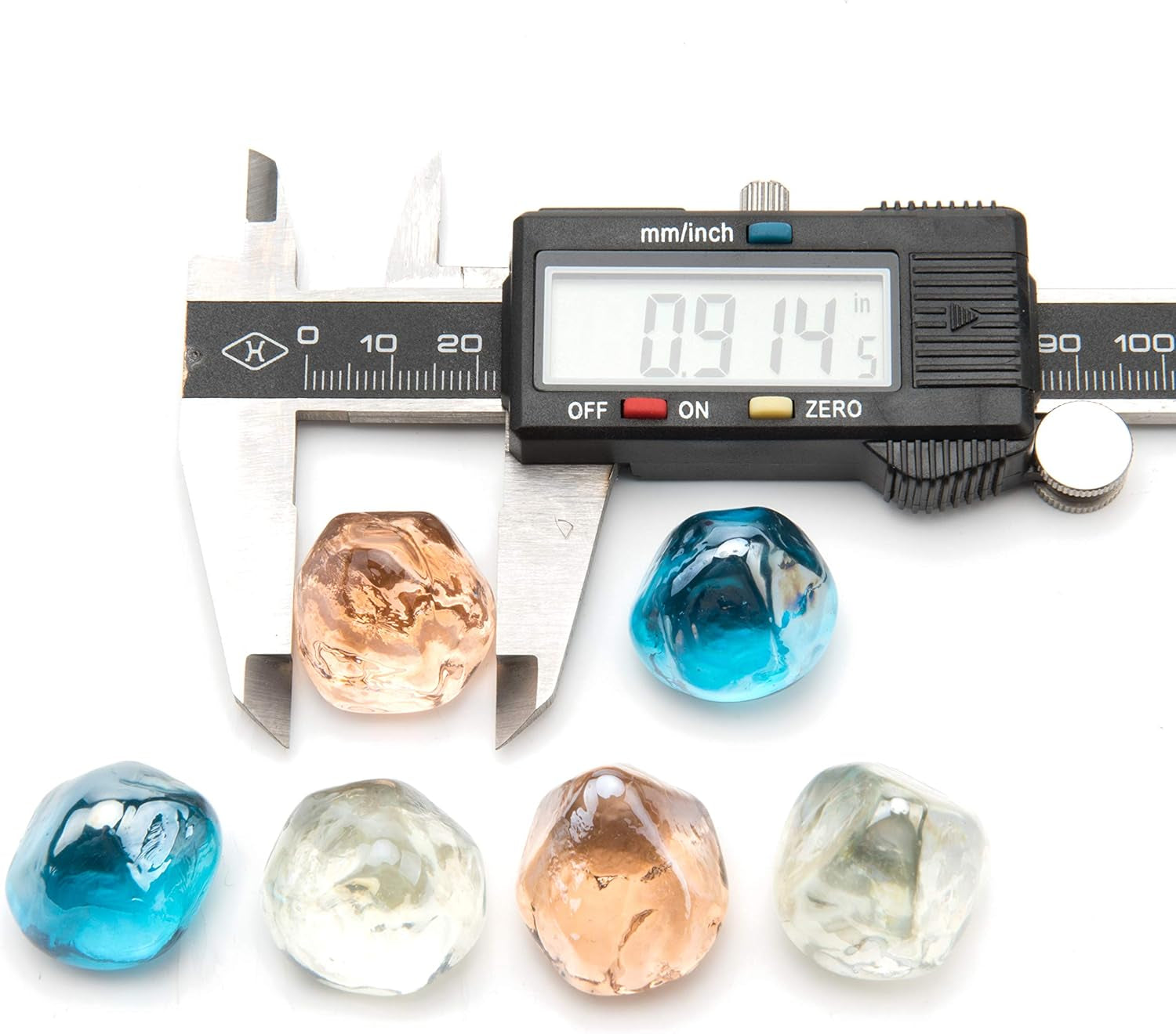 20Lb Fire Glass Diamonds 1 Inch Fire Pit Glass Fire Glass Rocks for Gas Fireplace Blended Margarita Azure Blue,Pink,Crystal Luster