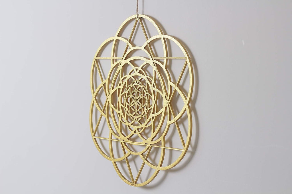 13.5" Gold Seed of Life Wall Decor Merkabah Mandala, Sacred Geometry Wall Art Yoga Decor, Crystal Grid, Wooden Art Symbol, Meditation Decor, Spiritual Decor