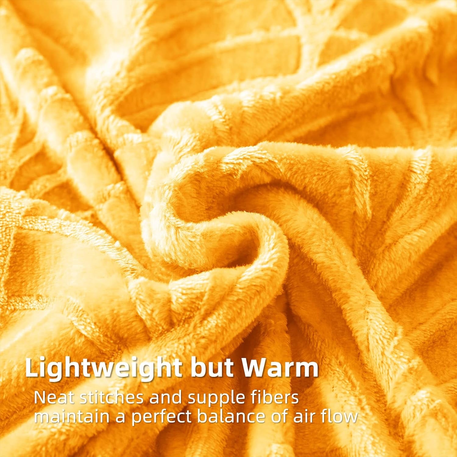 Flannel Fleece Twin Size Blanket for Bed, Soft Fluffy Velvet Bedspread Coverlet with Decorative Vintage Pattern for All Season, Warm and Lightweight, 90X66 Inch, Lemon Yellow