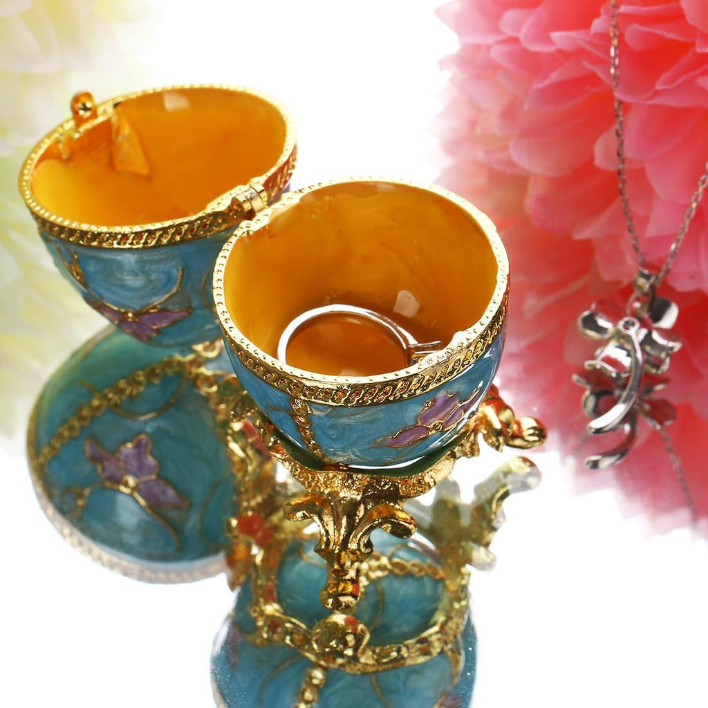 Faberge Egg Trinket Box Hinged Jewelry Box Ring Holder Collectible Figurine Crystals
