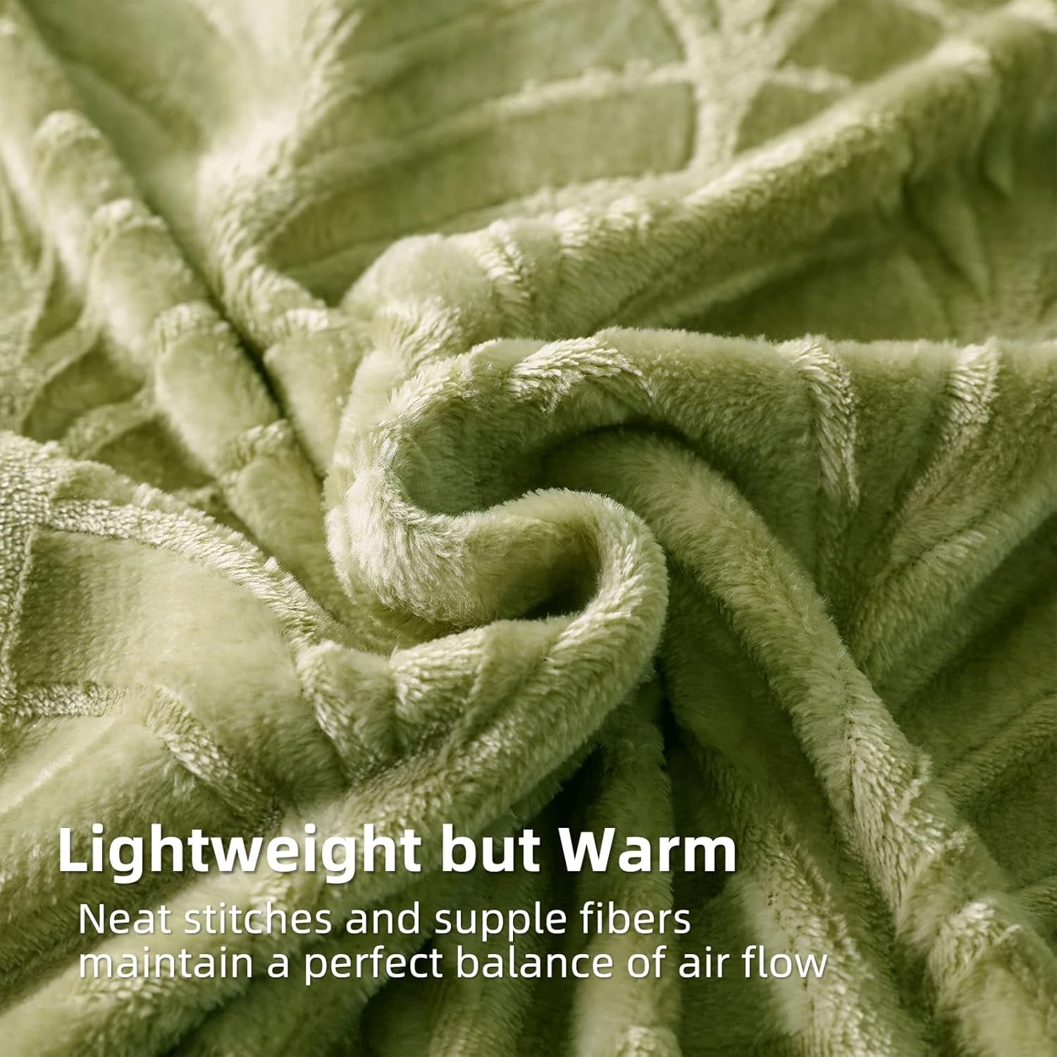 Flannel Fleece Twin Size Blanket for Bed, Soft Fluffy Velvet Bedspread Coverlet with Decorative Vintage Pattern for All Season, Warm and Lightweight, 90X66 Inch, Olive Green