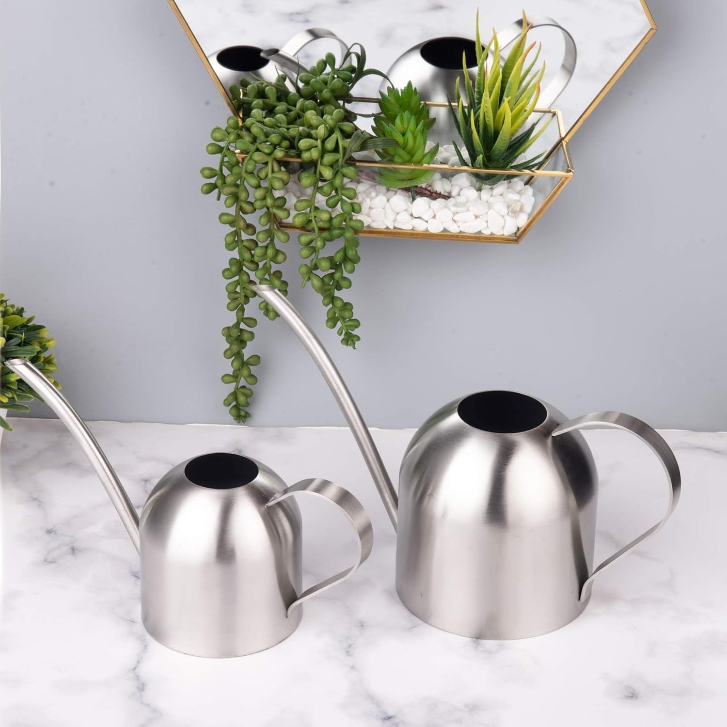 Small Watering Can for Indoor Plants Stainless Steel Bonsai Watering Can Mini Metal (15Oz/450Ml)