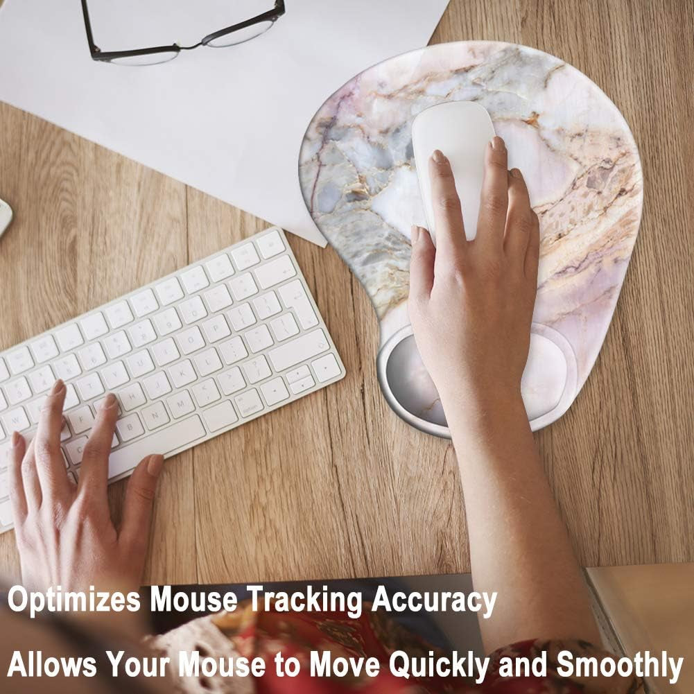 Ergonomic Mouse Pad with Gel Wrist Rest Support, Cute Mouse Pads with Non-Slip Rubber Base Wrist Rest Pad for Home, Office & Travel Easy Typing & Pain Relief, Marble