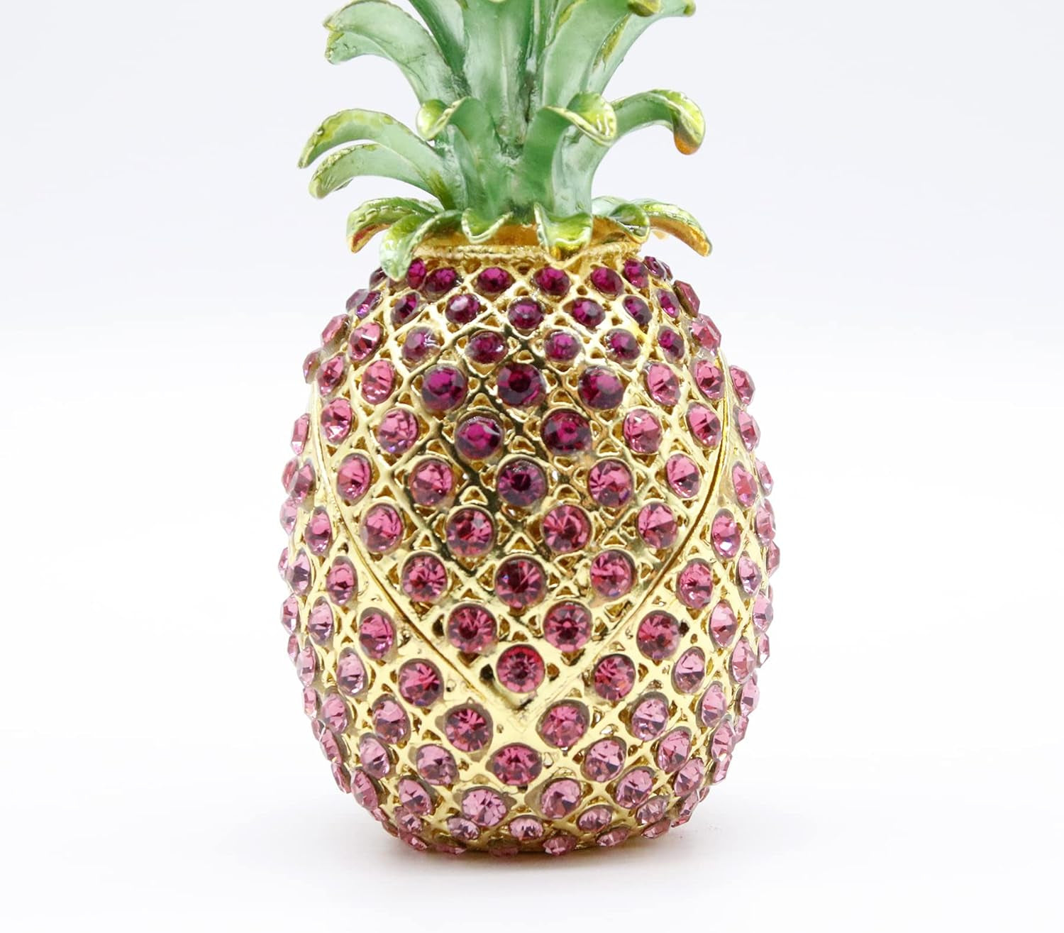 Large Pink Pineapple Jewelry Trinket Boxes Hinged Hand-Painted with Crystal Fruit Collectible Ornaments Gift Room Decor for Women Girls